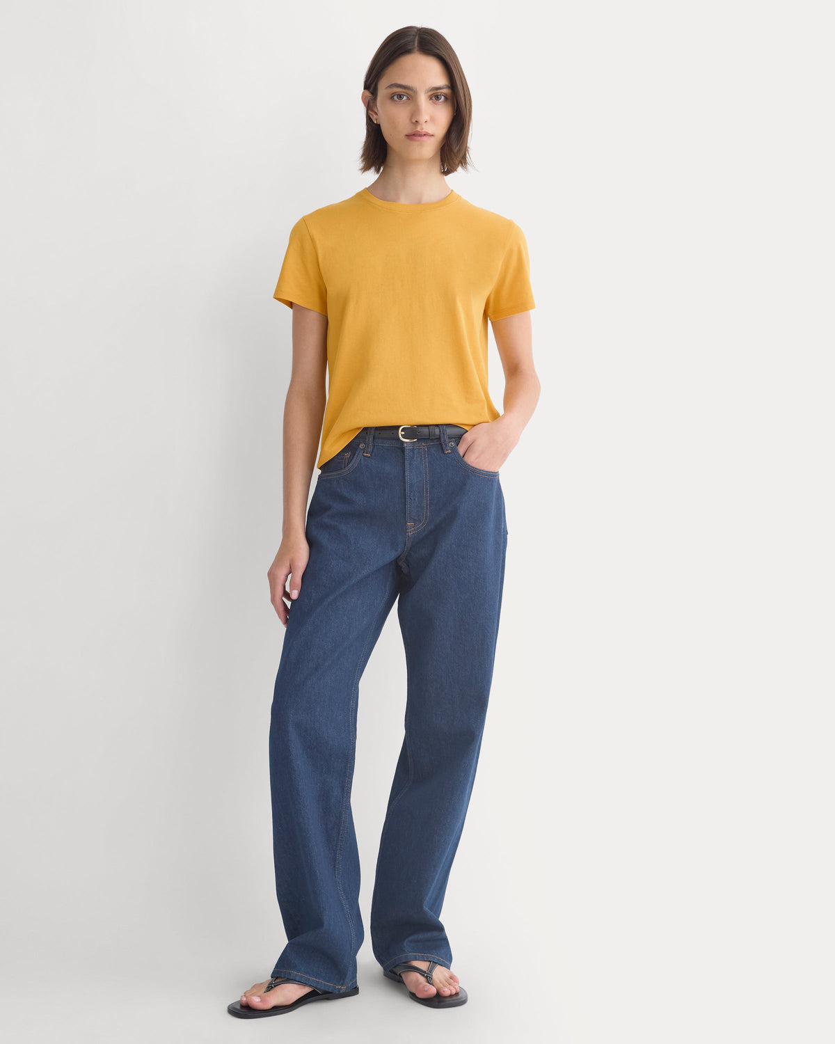 The Box-Cut Tee in Essential Cotton in Golden Glow — detail view