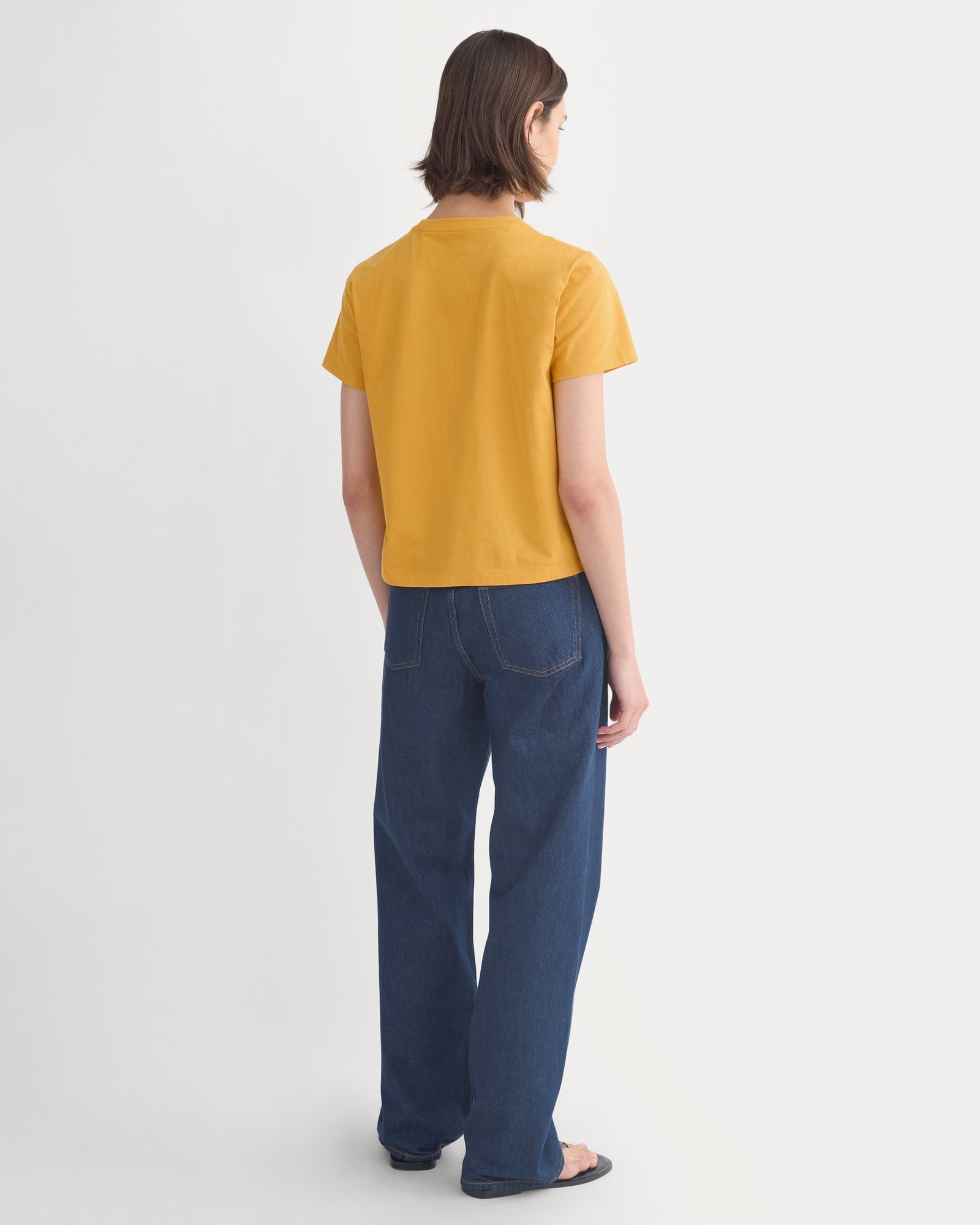 The Box-Cut Tee in Essential Cotton in Golden Glow — detail view