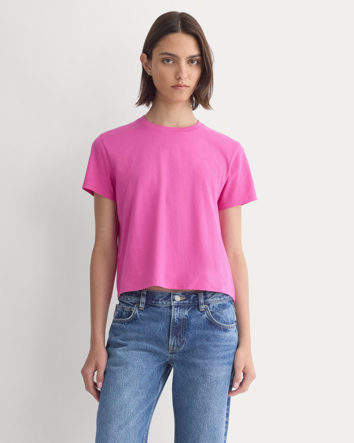 The Box-Cut Tee in Essential Cotton in Rose Violet — front view