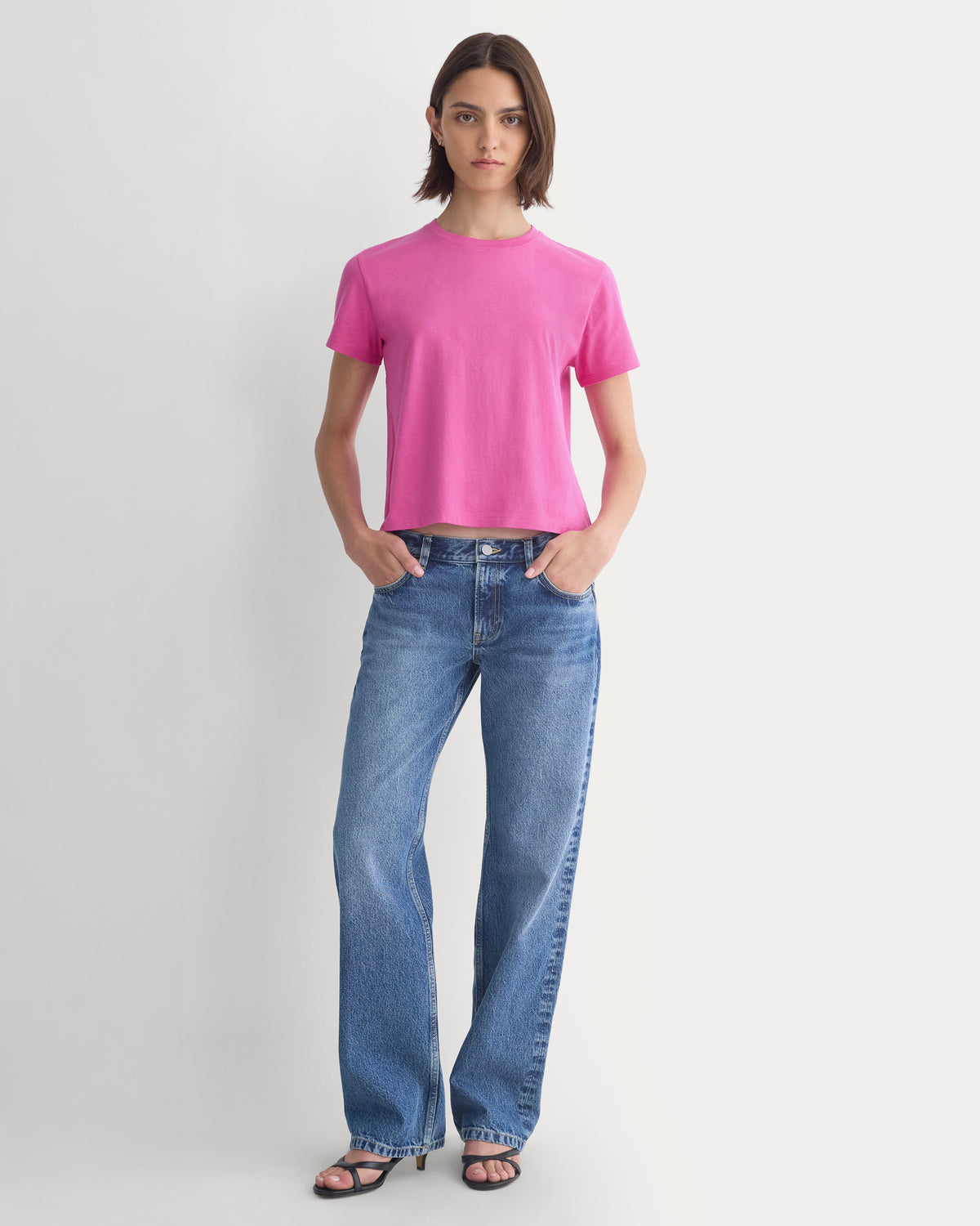 The Box-Cut Tee in Essential Cotton in Rose Violet — detail view