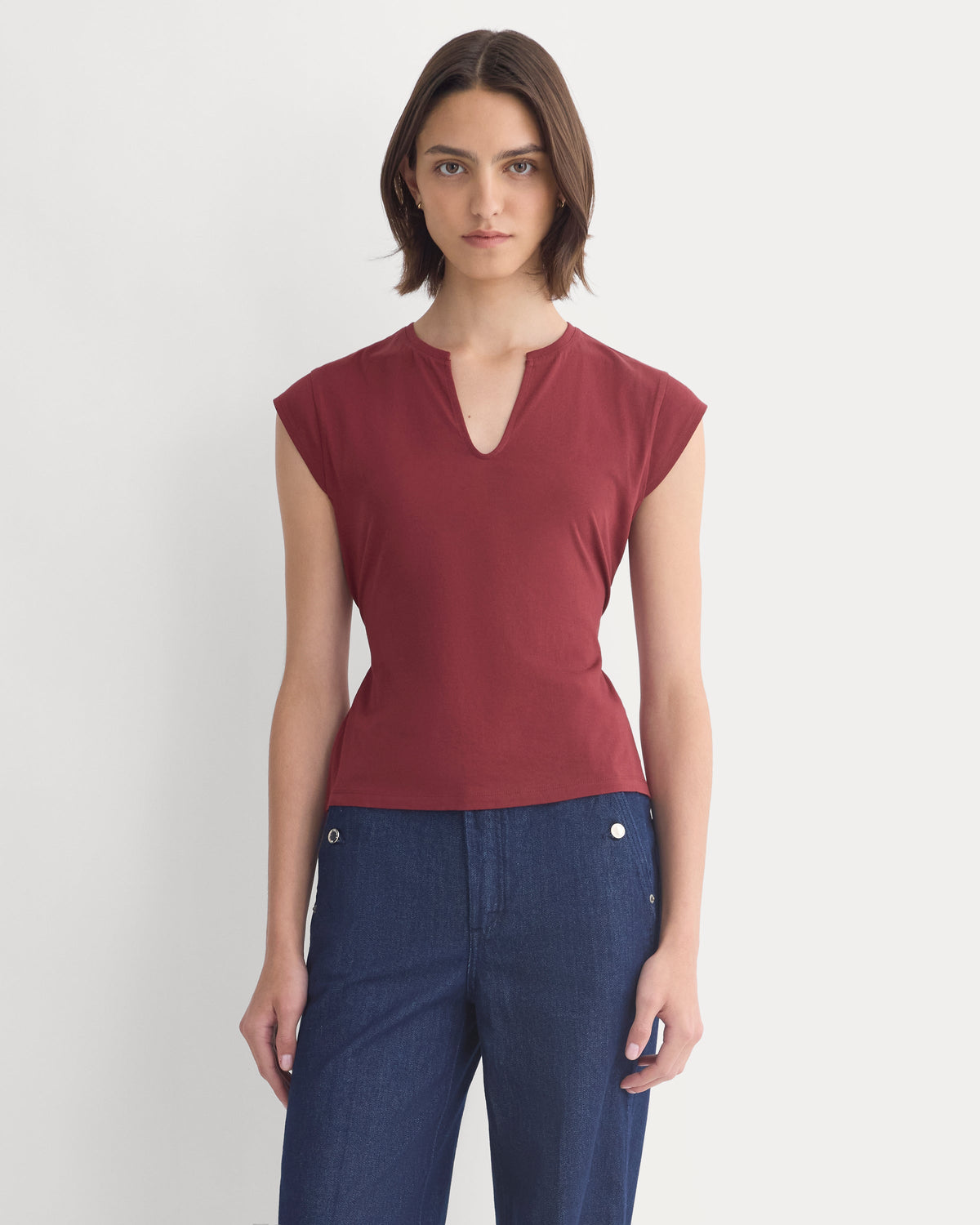 Tie-Back Tee in Organic Cotton in Cabernet — detail view