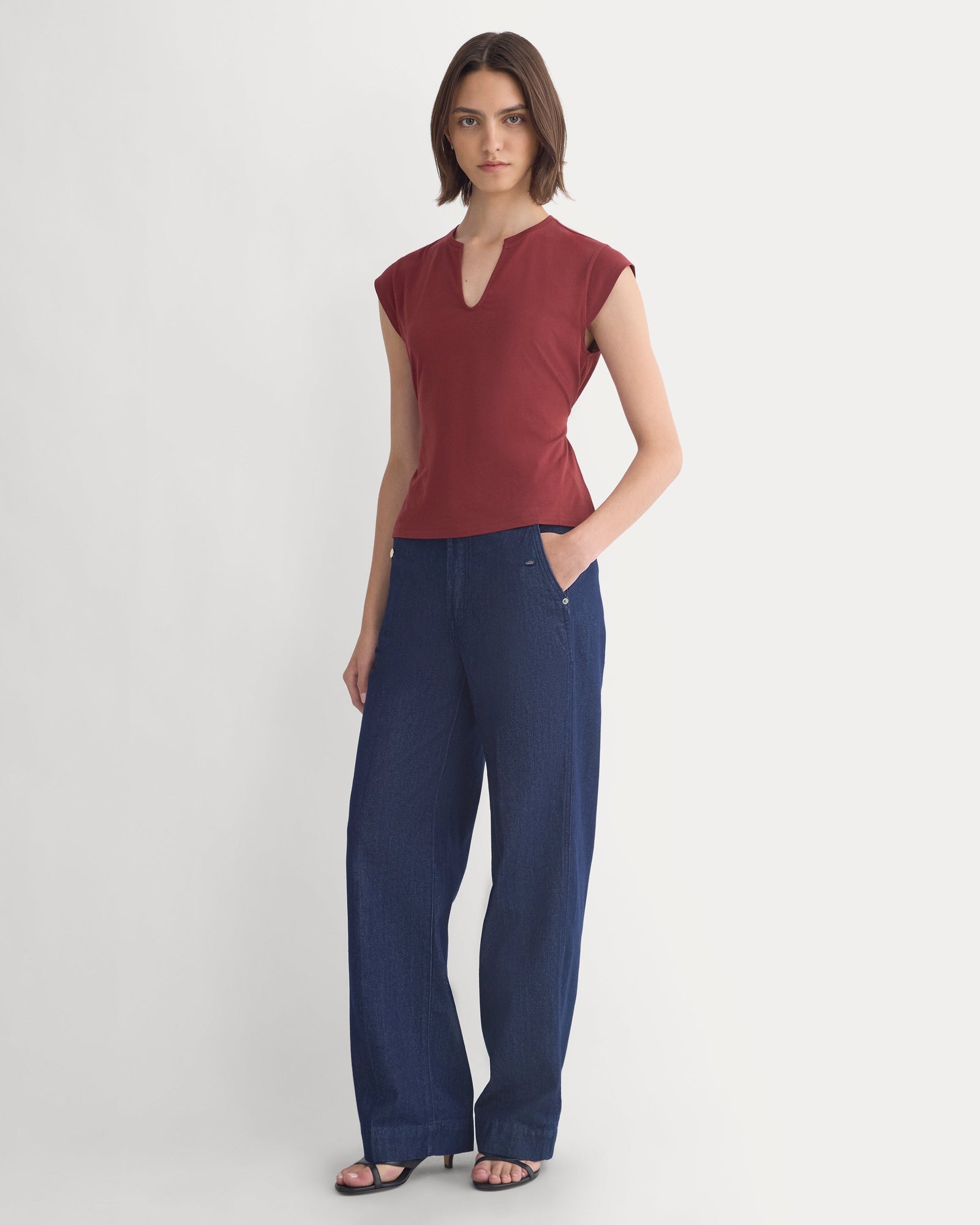 Tie-Back Tee in Organic Cotton in Cabernet — detail view