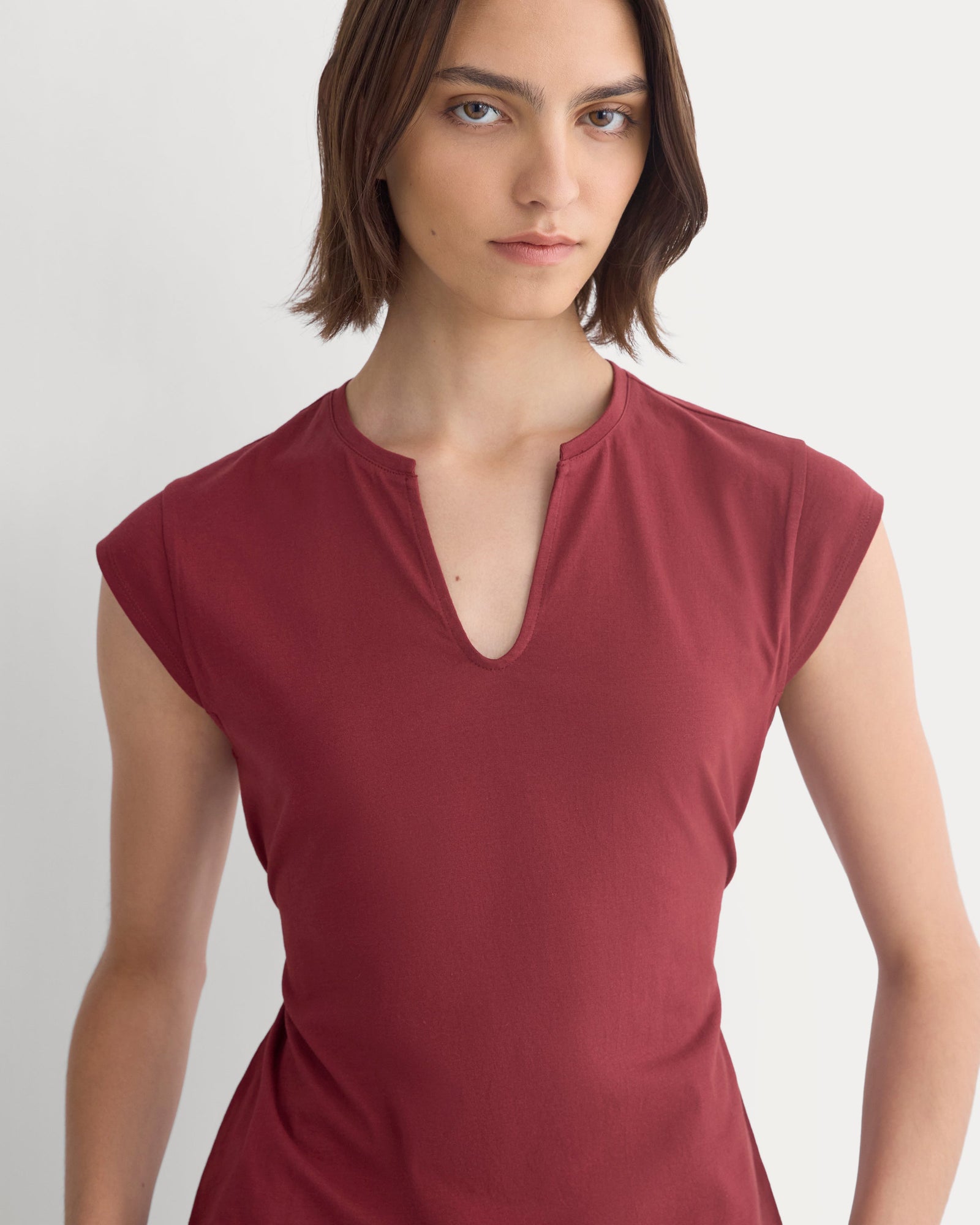 Tie-Back Tee in Organic Cotton in Cabernet — front view