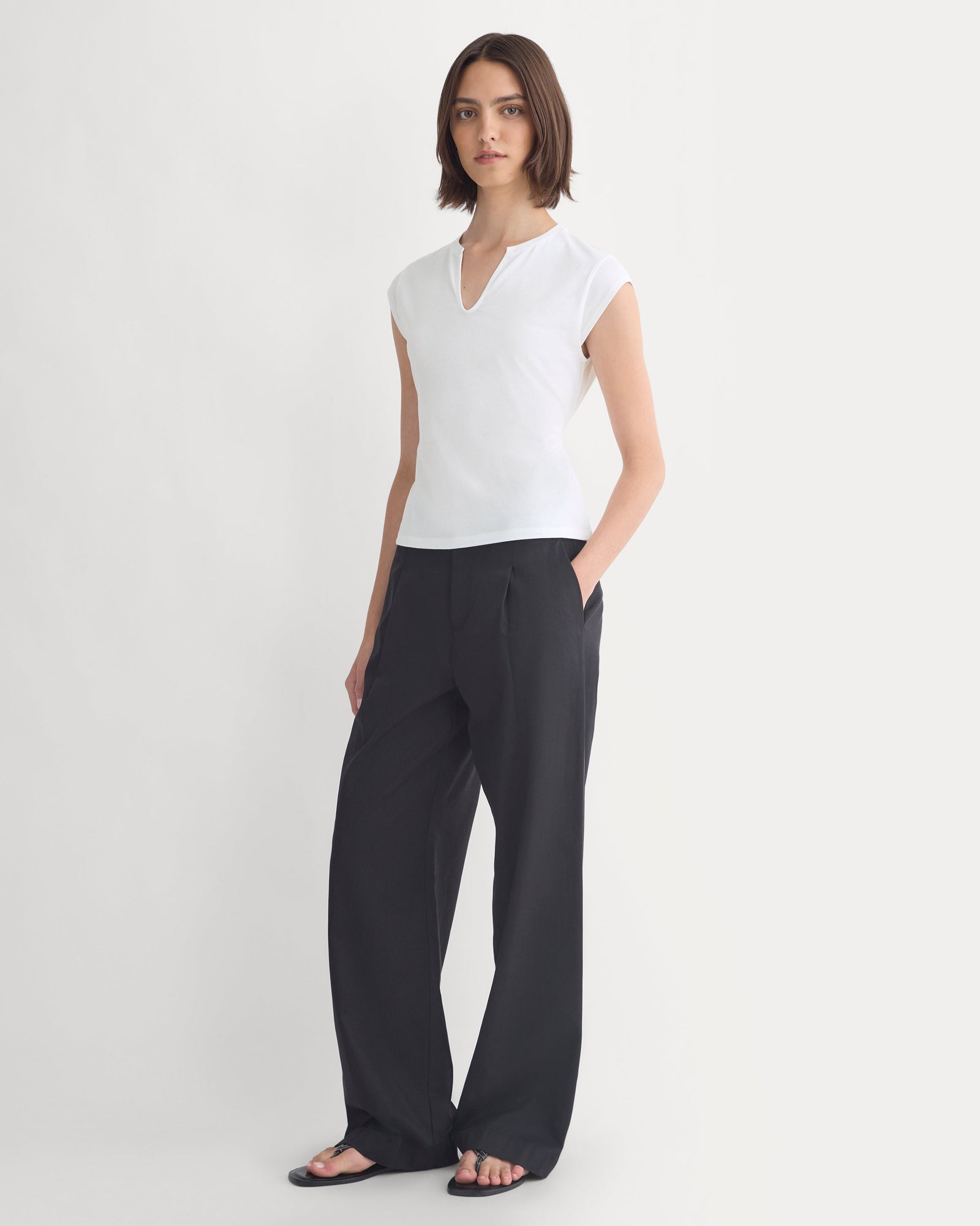 Tie-Back Tee in Organic Cotton in White — detail view