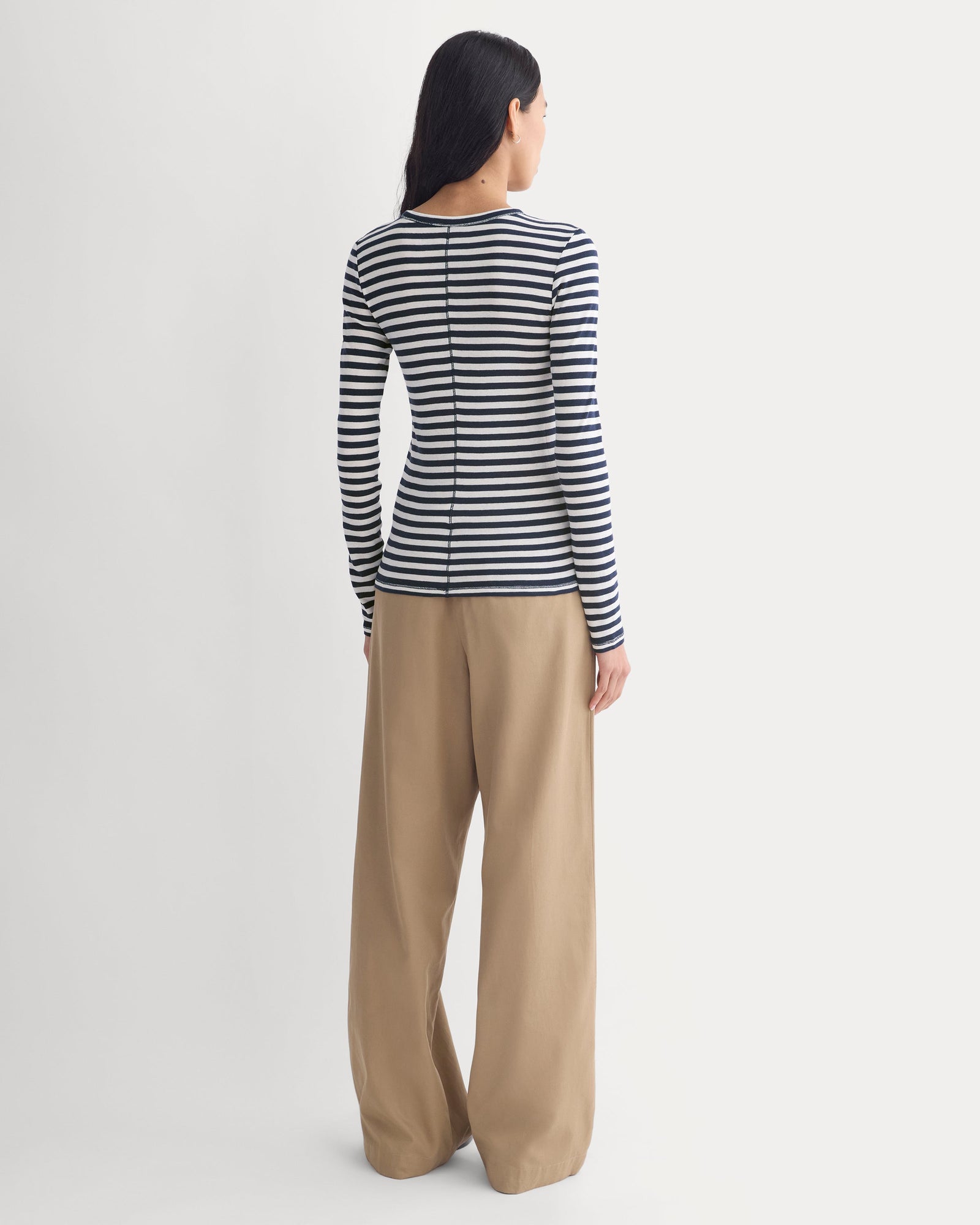 Tissue Long-Sleeve Crew in Bone / Navy — detail view