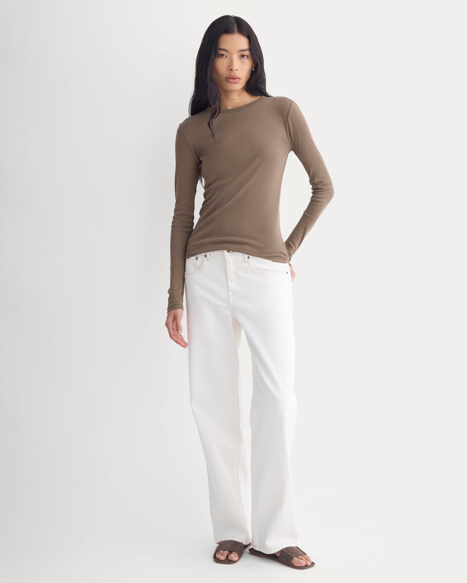Tissue Long-Sleeve Crew in Deep Taupe — detail view