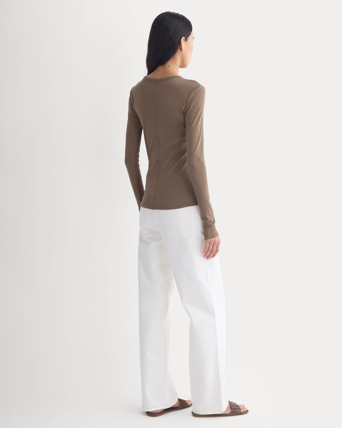 Tissue Long-Sleeve Crew in Deep Taupe — detail view