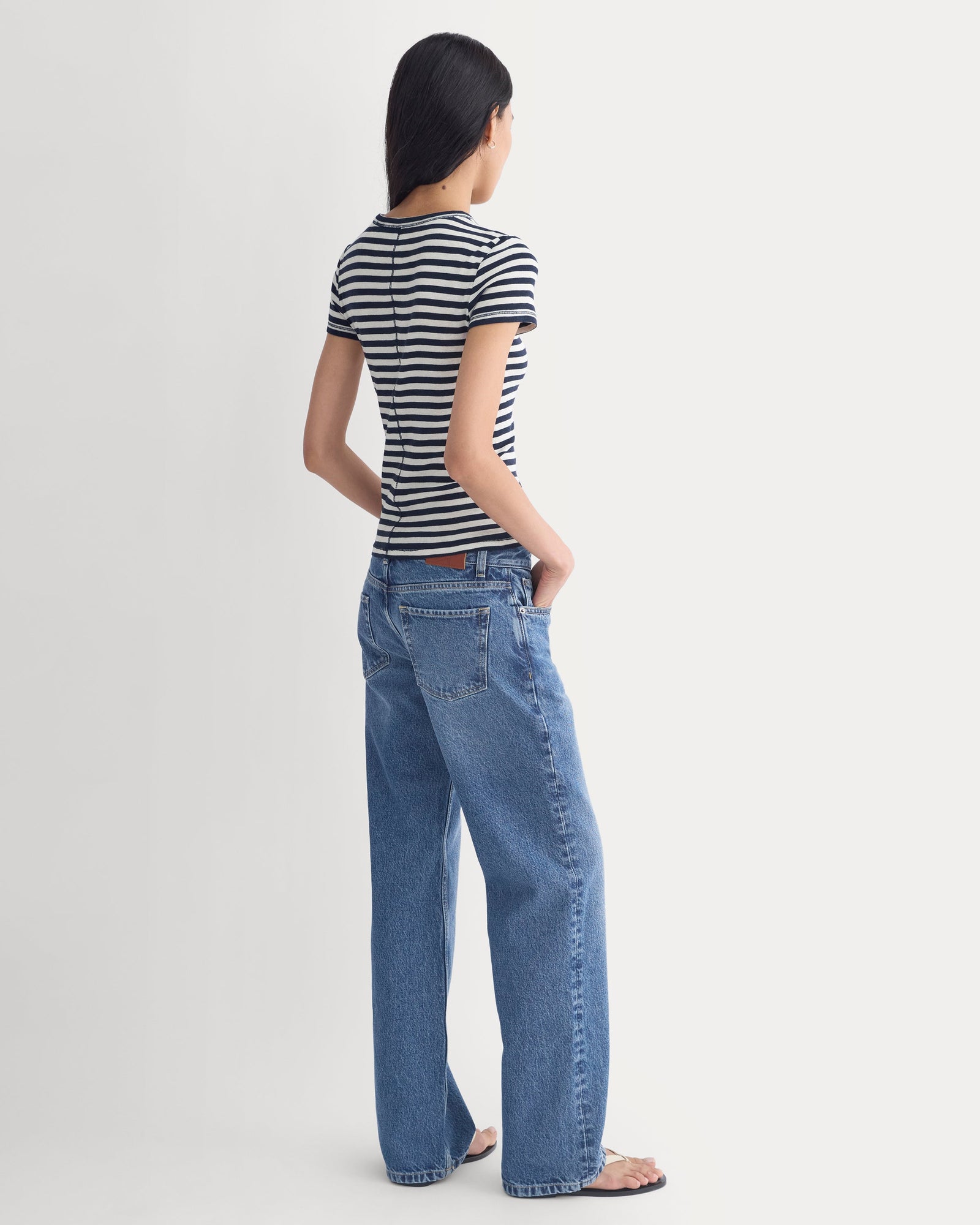 Tissue Short-Sleeve Crew in Bone / Navy — detail view