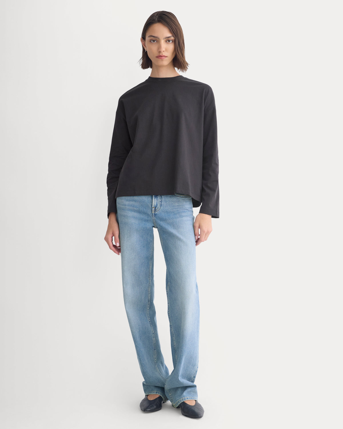Forever Jersey Boxy Long-Sleeve Crew in Black — alternate view