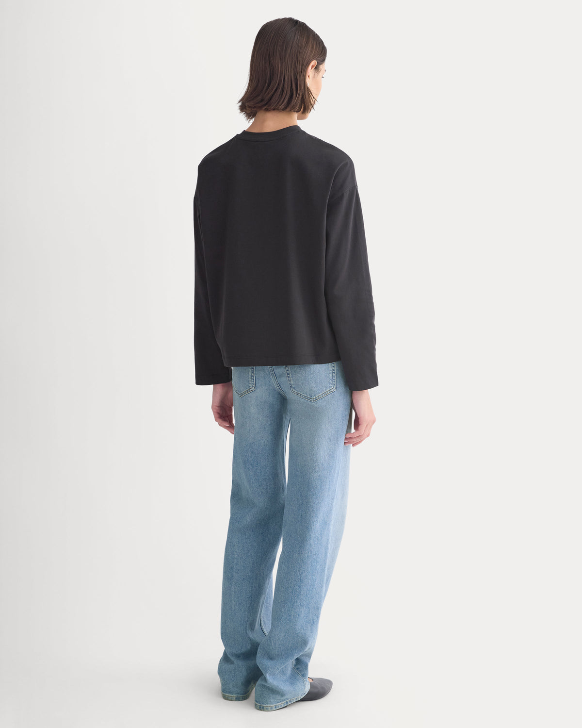 Forever Jersey Boxy Long-Sleeve Crew in Black — detail view