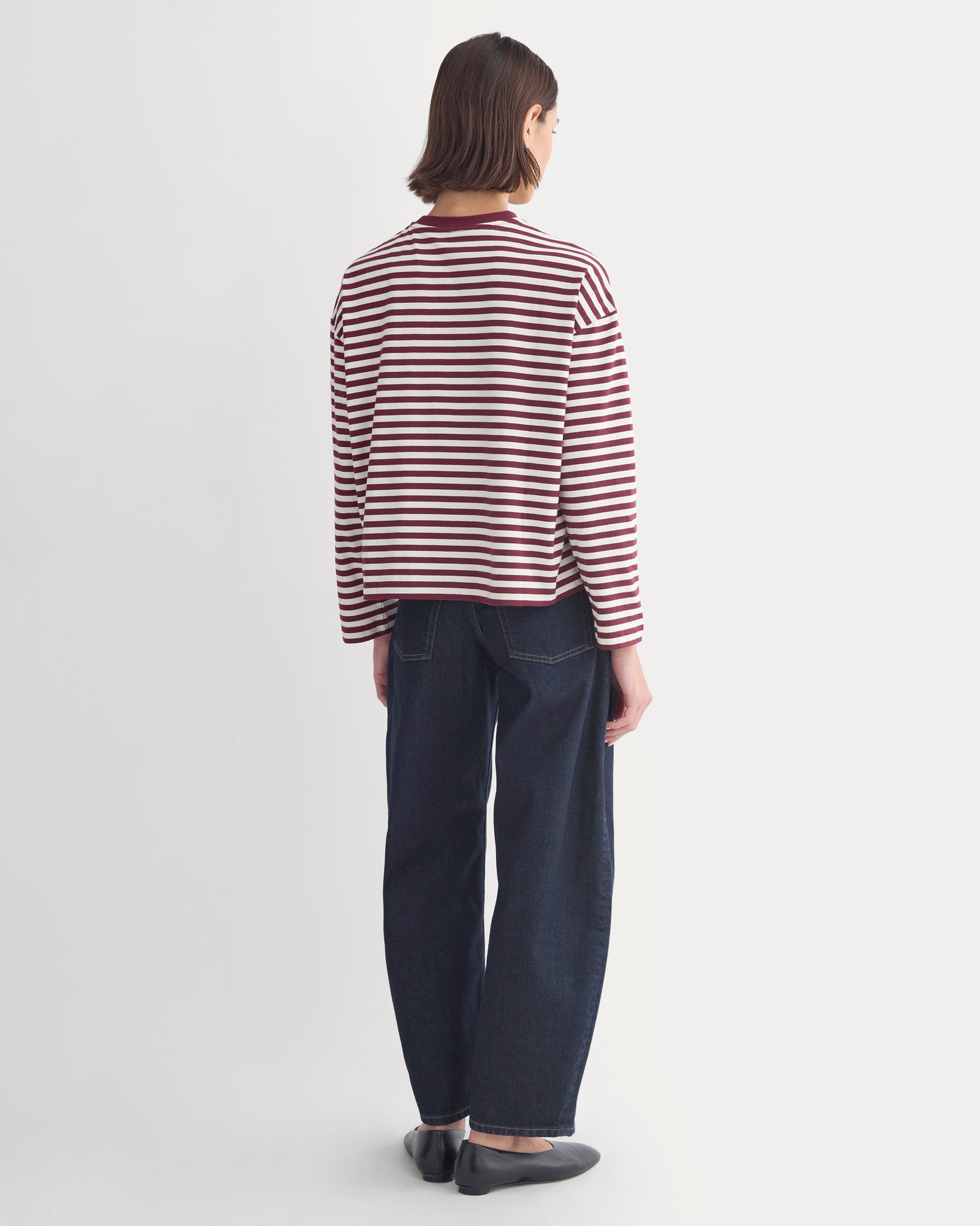 Forever Jersey Boxy Long-Sleeve Crew in Cabernet / Birch — detail view