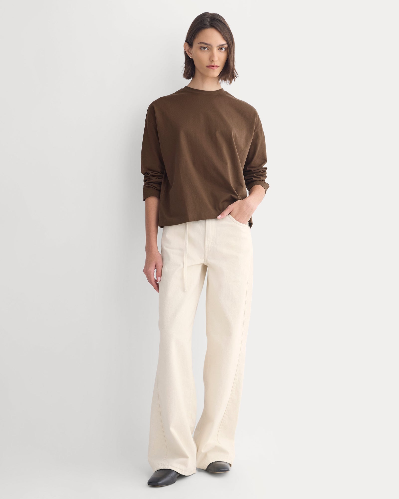 Forever Jersey Boxy Long-Sleeve Crew in Cocoa — alternate view