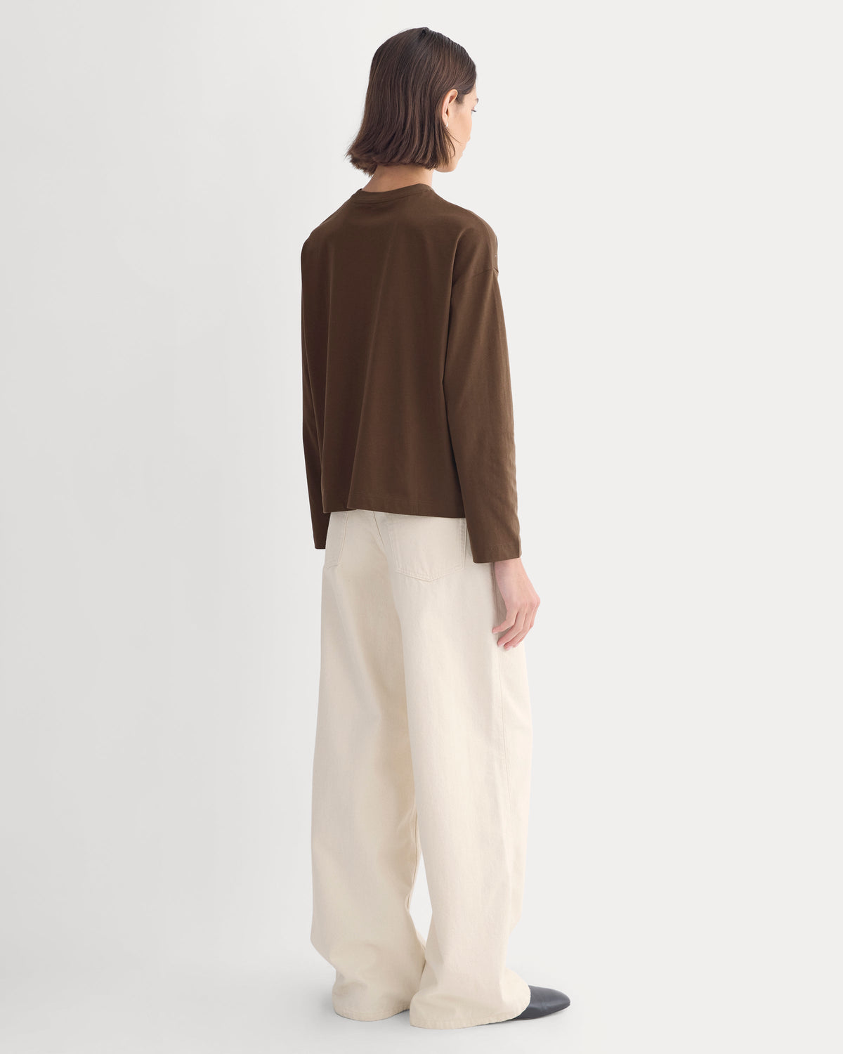Forever Jersey Boxy Long-Sleeve Crew in Cocoa — detail view