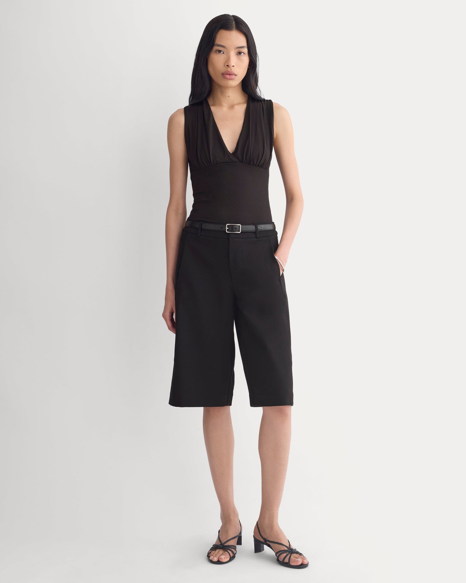 Drapey Jersey V-Neck Top in Black — alternate view