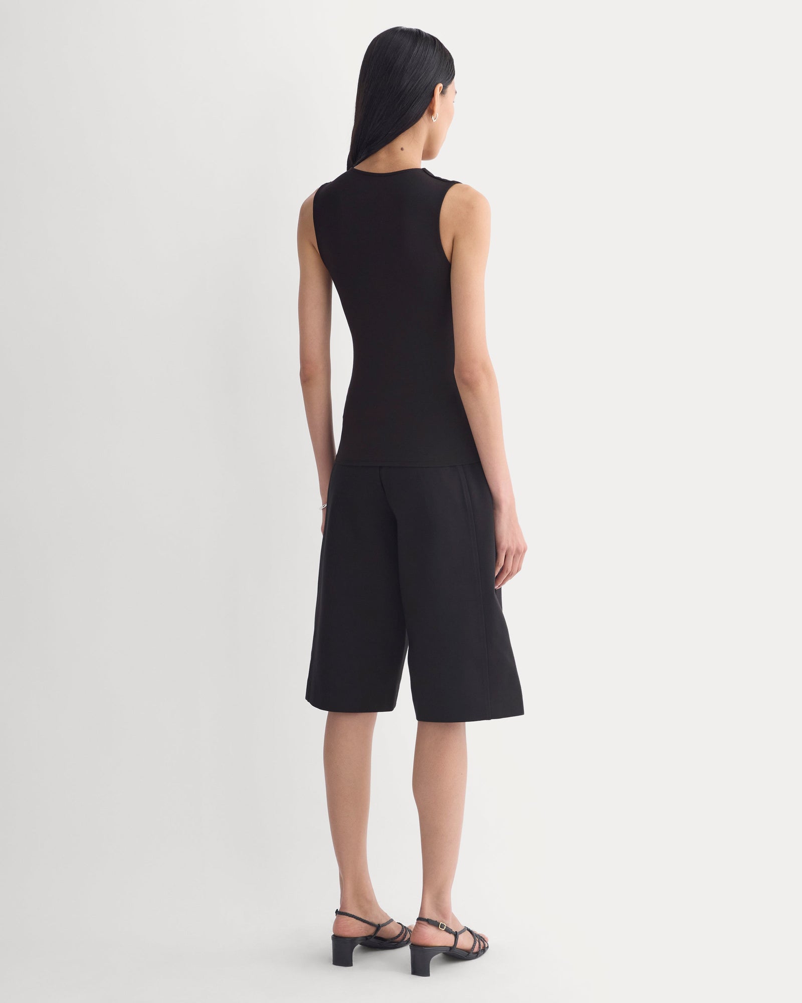 Drapey Jersey V-Neck Top in Black — detail view