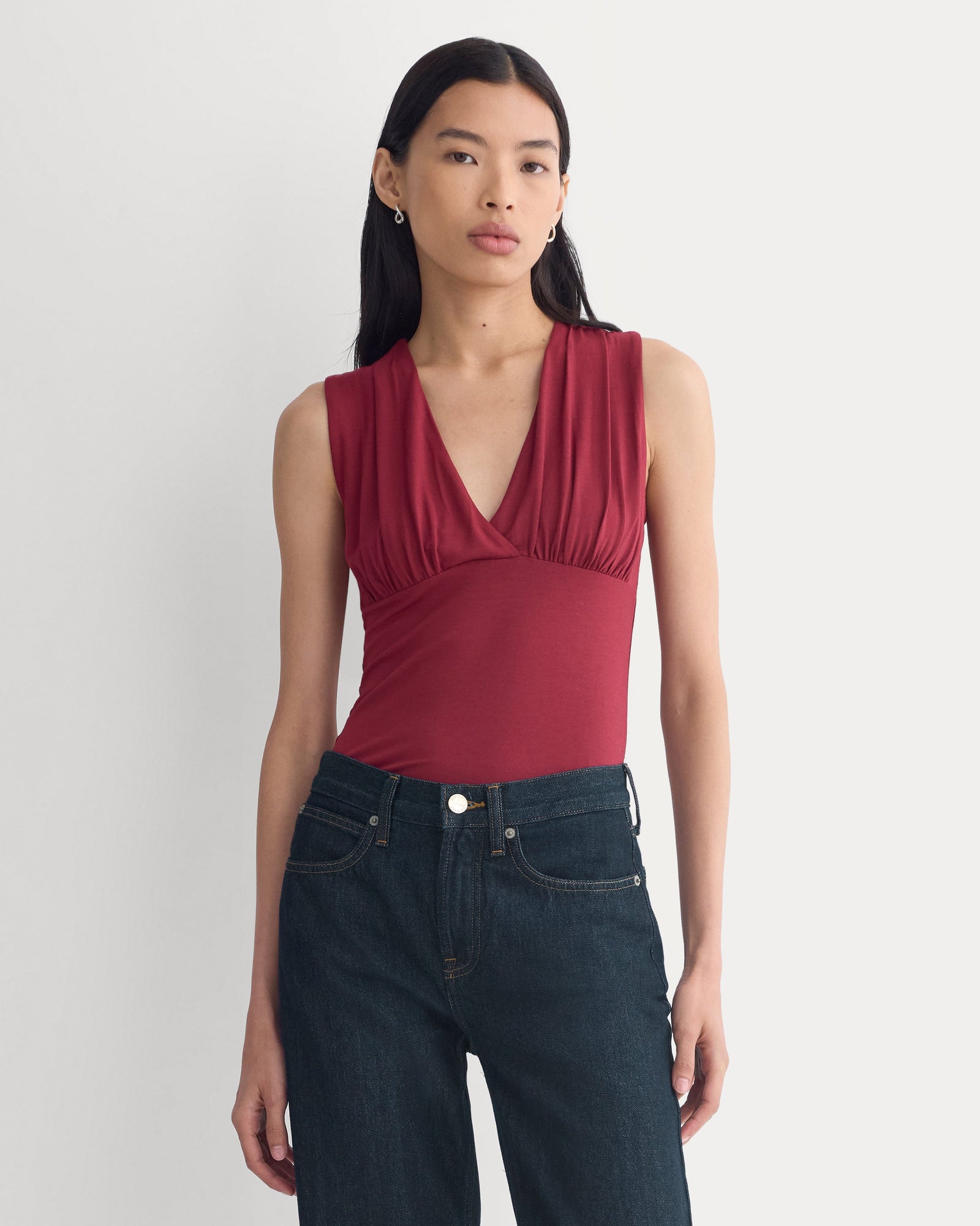Drapey Jersey V-Neck Top in Cabernet — alternate view