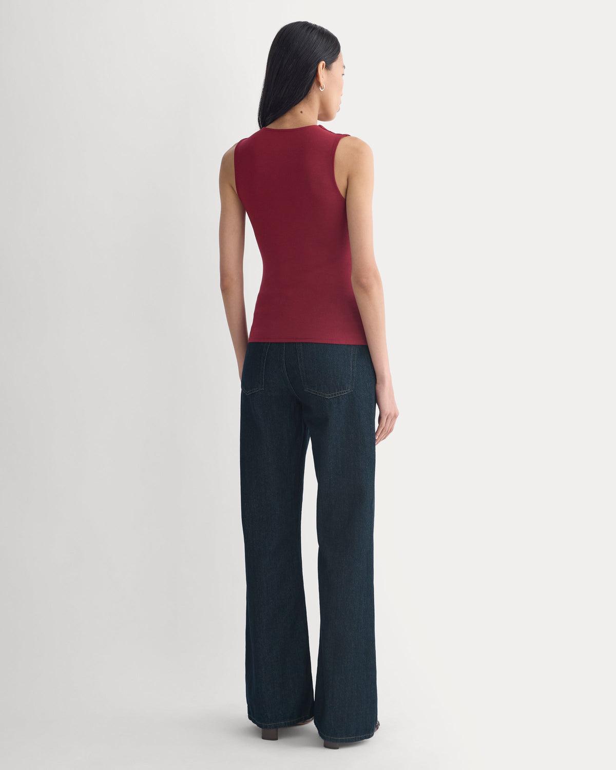 Drapey Jersey V-Neck Top in Cabernet — detail view