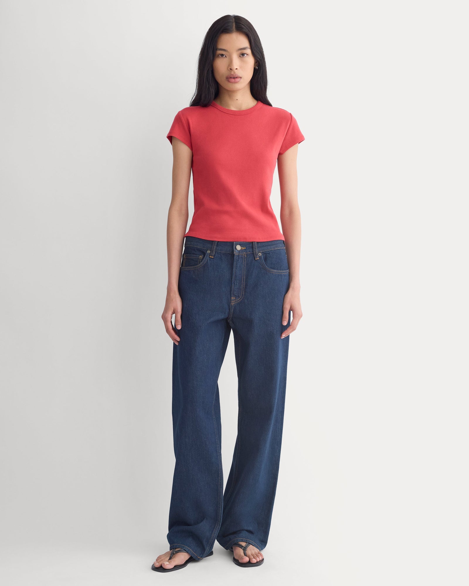RetroSoft Cotton Crew in Vintage Red — detail view