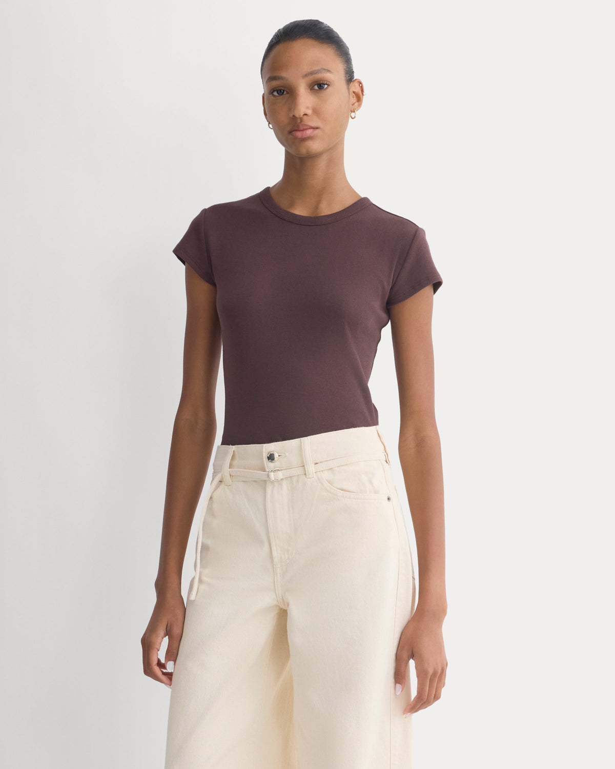 RetroSoft Cotton Crew in Coffee Bean — front view