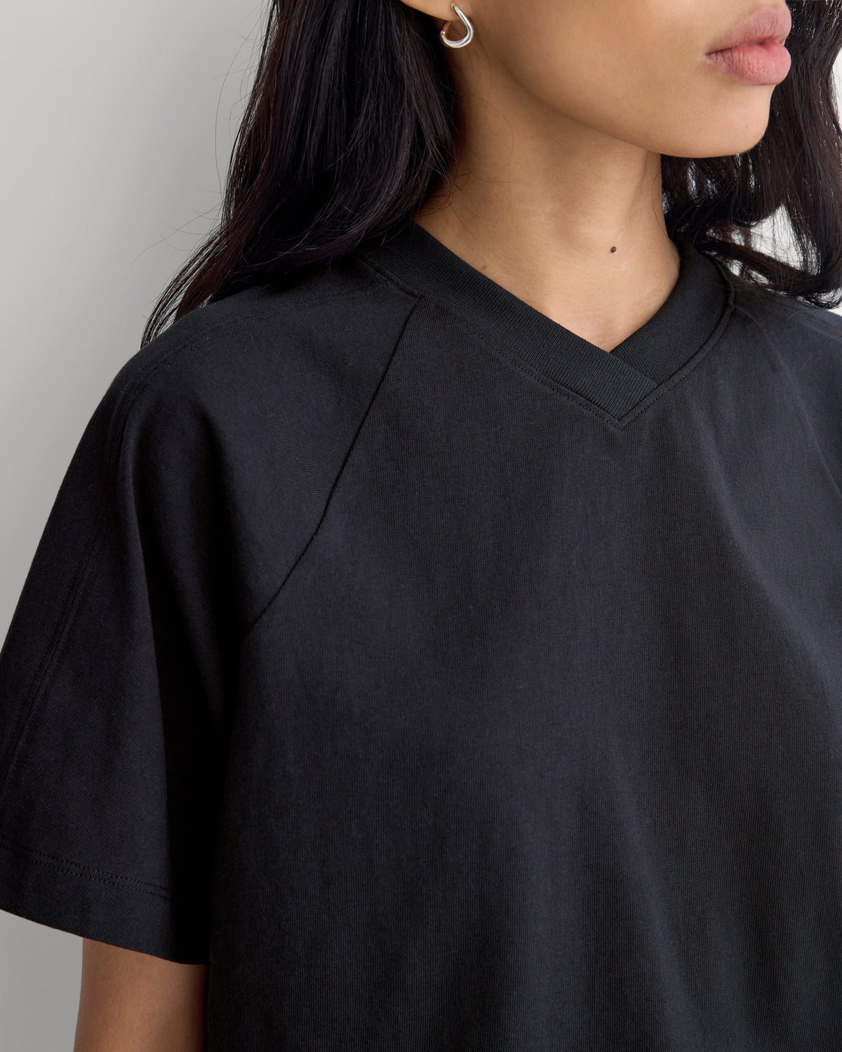 Premium Weight Cropped Paneled Tee in Black — detail view