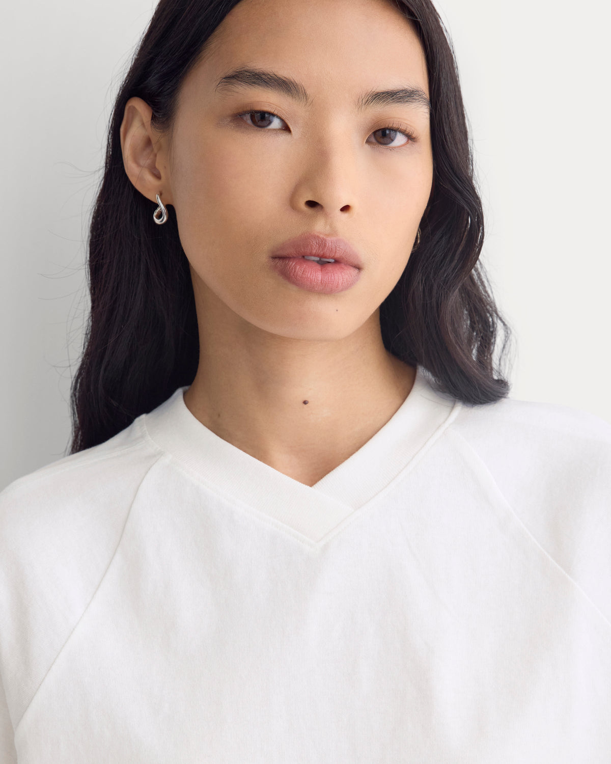 Premium Weight Cropped Paneled Tee in White — detail view