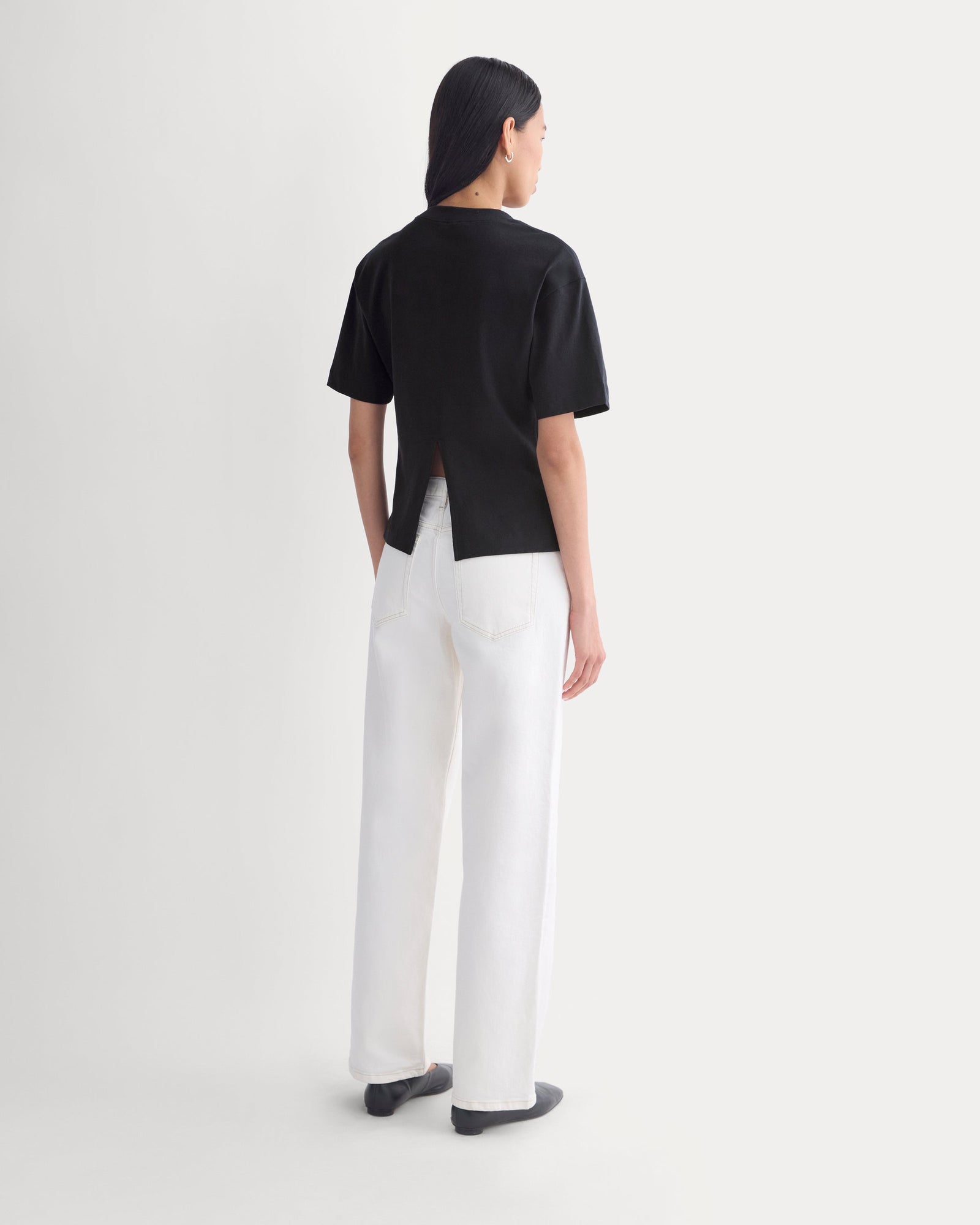 Premium Weight Back Slit Tee in Black — detail view