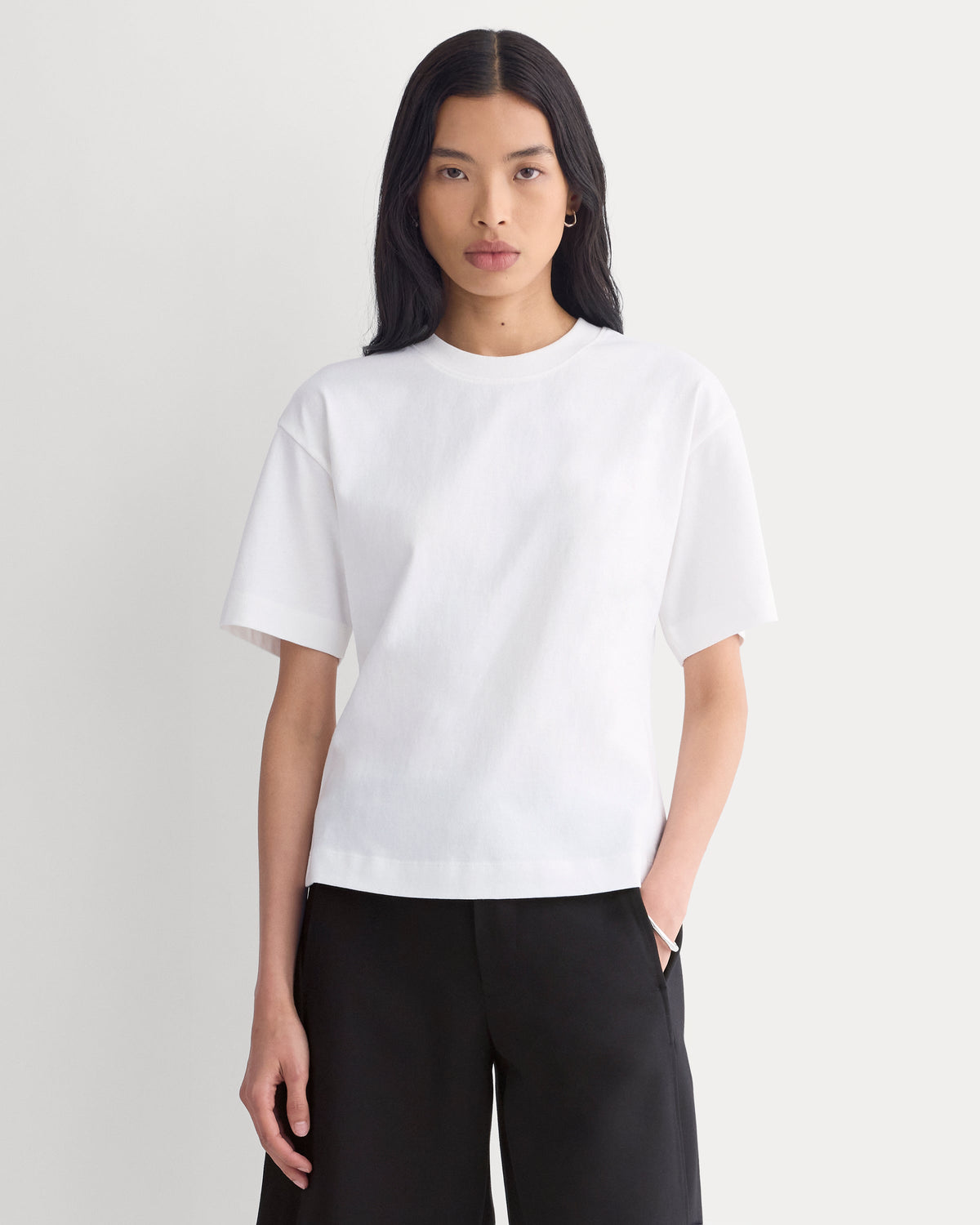 Premium Weight Back Slit Tee in White — front view