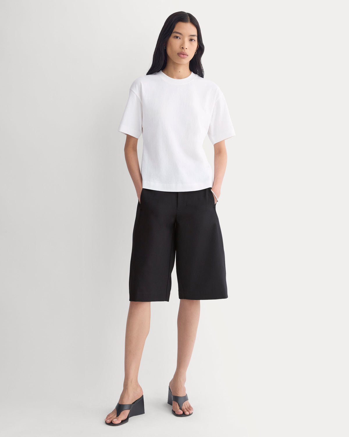 Premium Weight Back Slit Tee in White — detail view