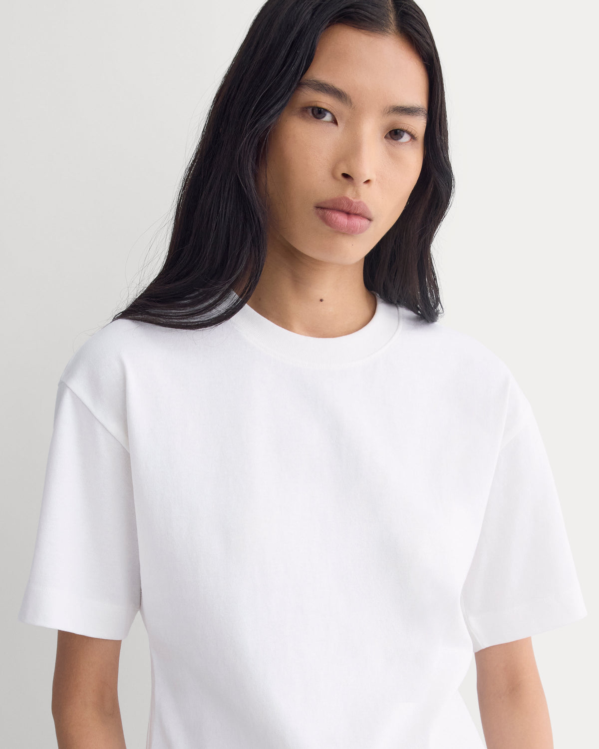 Premium Weight Back Slit Tee in White — detail view