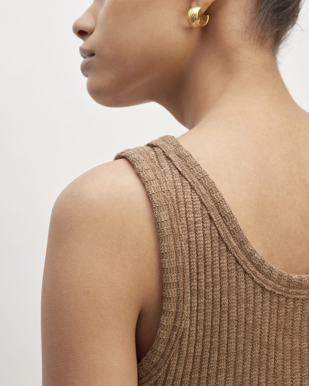The Cozy Rib Tank in Carob Brown — detail view
