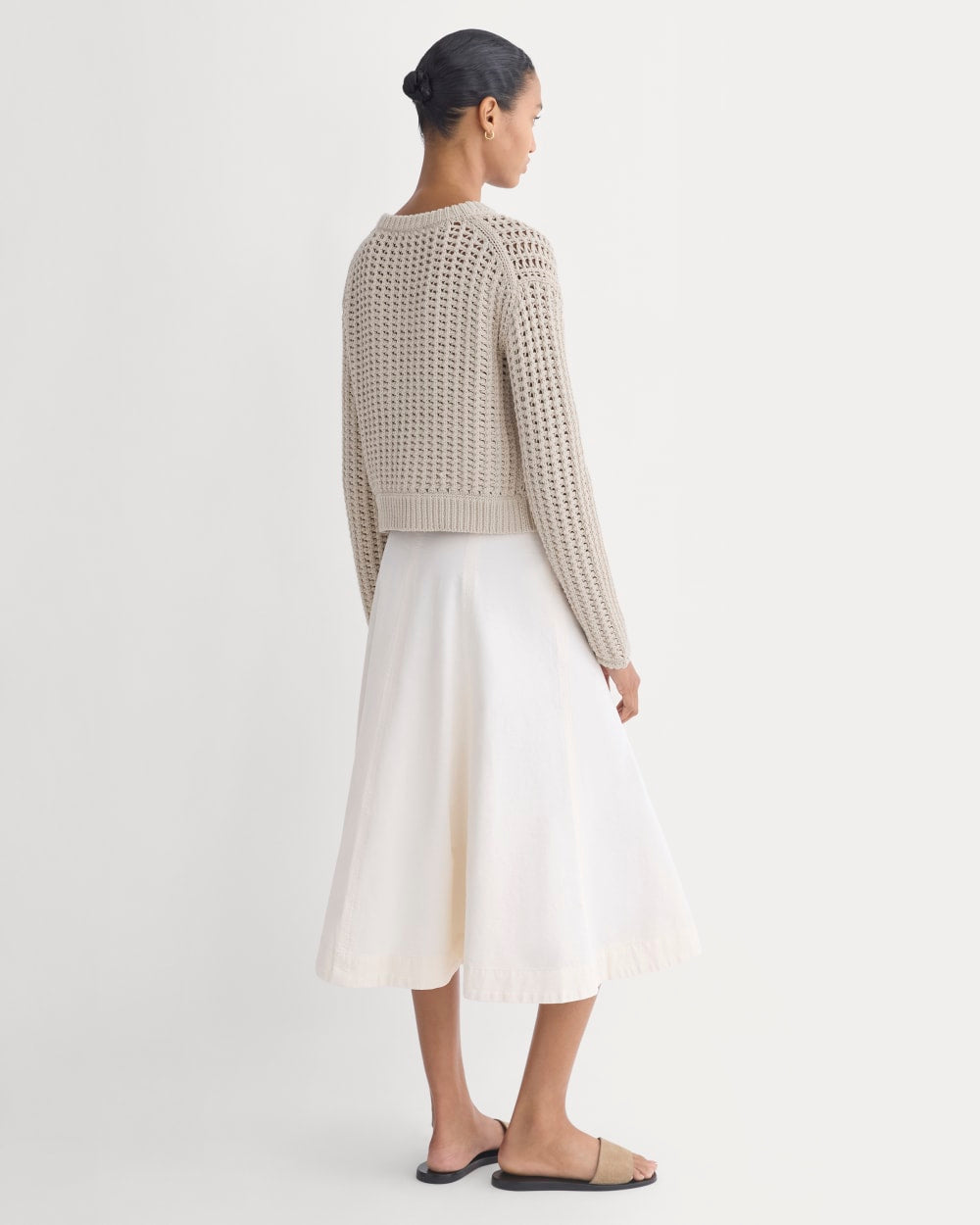 Open-Knit Crew in Elevated Cotton in Peyote — detail view