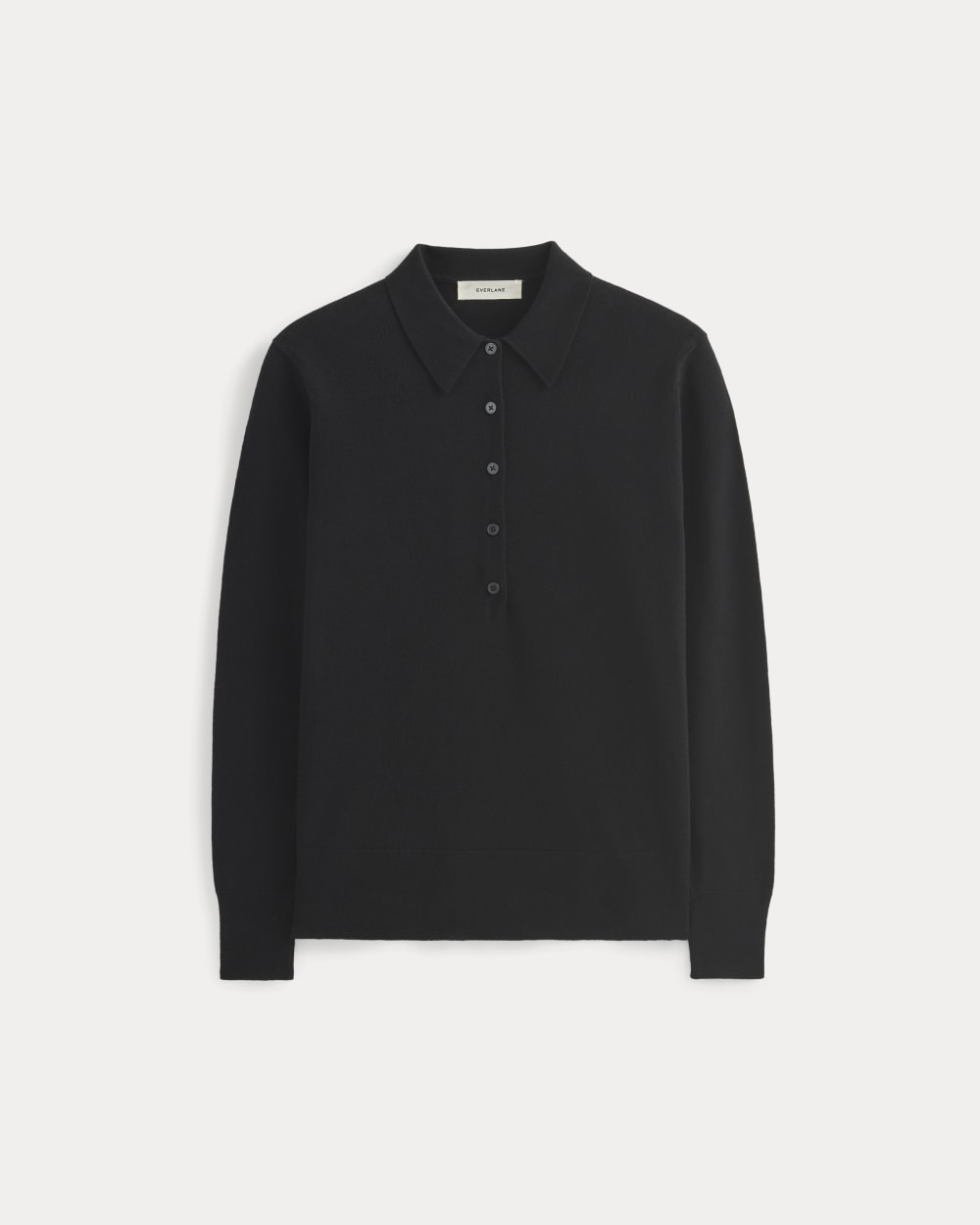 Oversized Polo Sweater in Cotton Merino in Black — alternate view