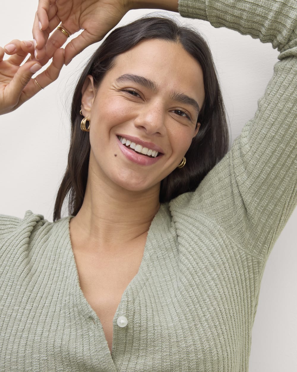 The Cozy Rib Cardigan in Sage Green — detail view