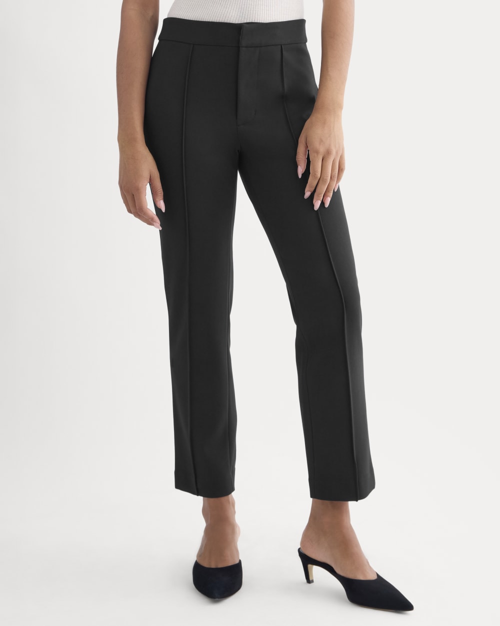 Slim Trouser in Ponte in Black — detail view