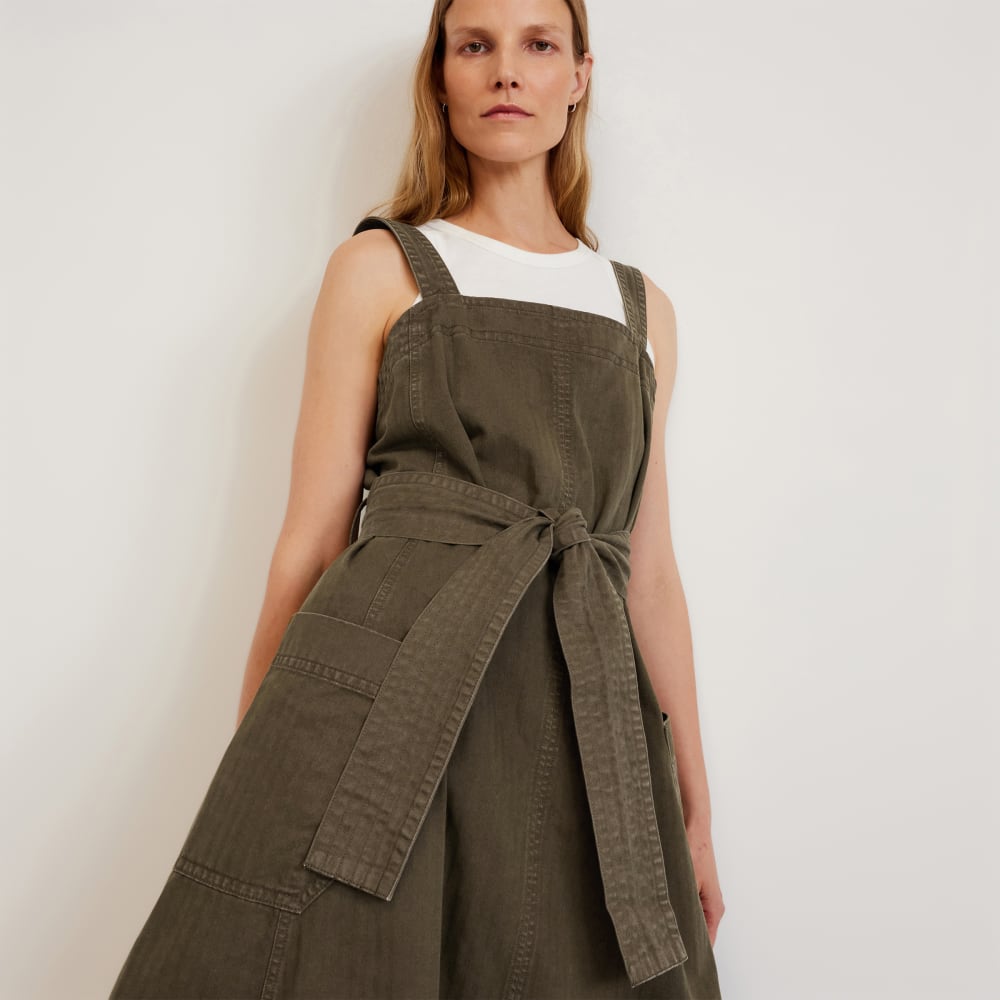 The Organic Cotton Herringbone Dress in Beech — detail view