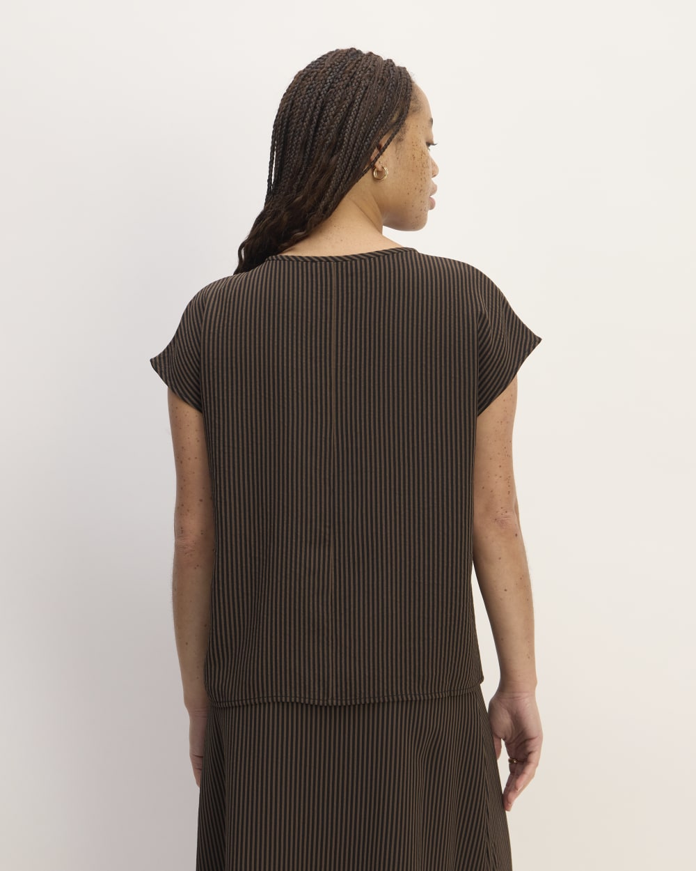 The Mini Jacquard Stripe Top in Cocoa / Black — detail view