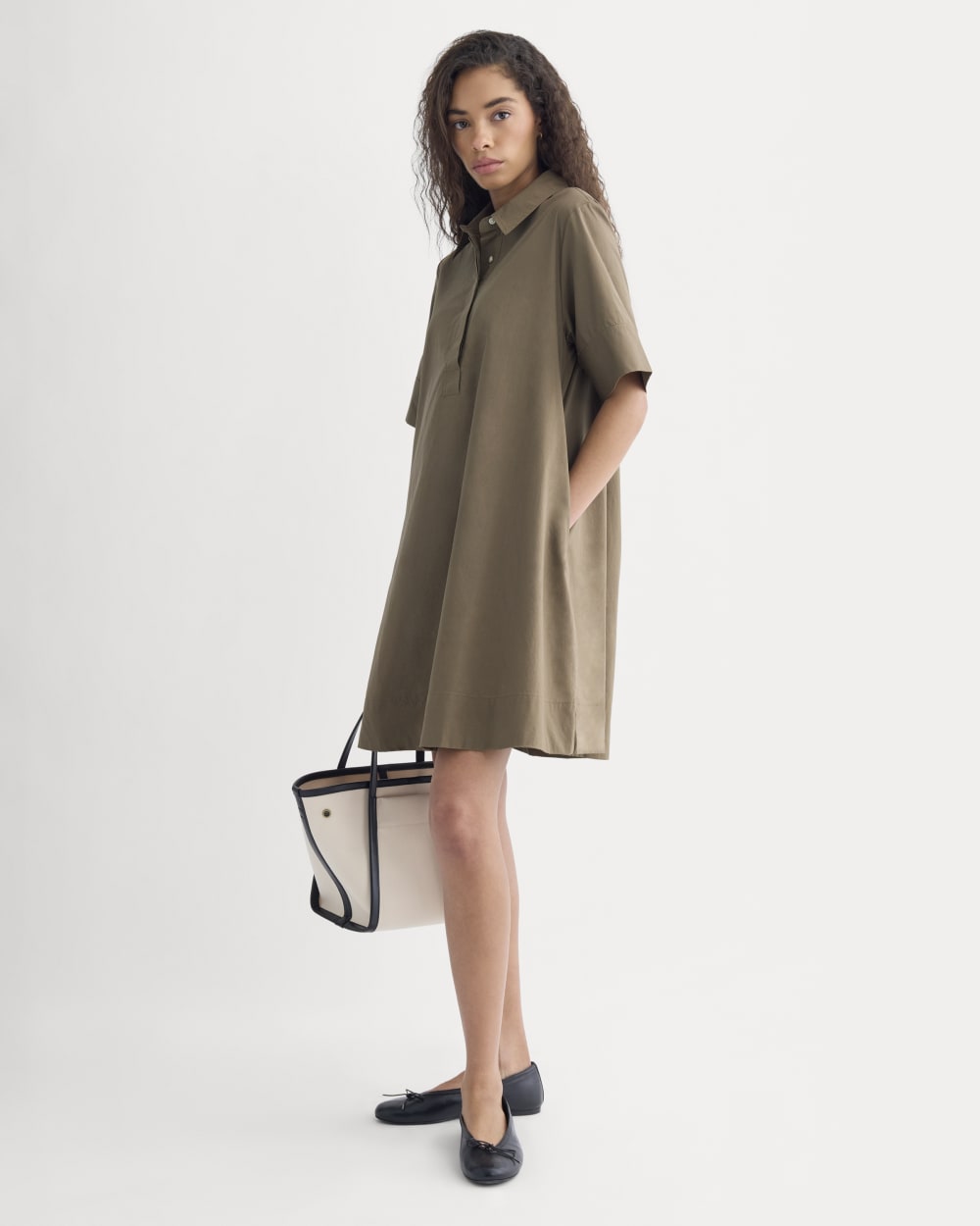 Popover Mini Shirtrdress in Ultrasoft Cotton in Beech — detail view