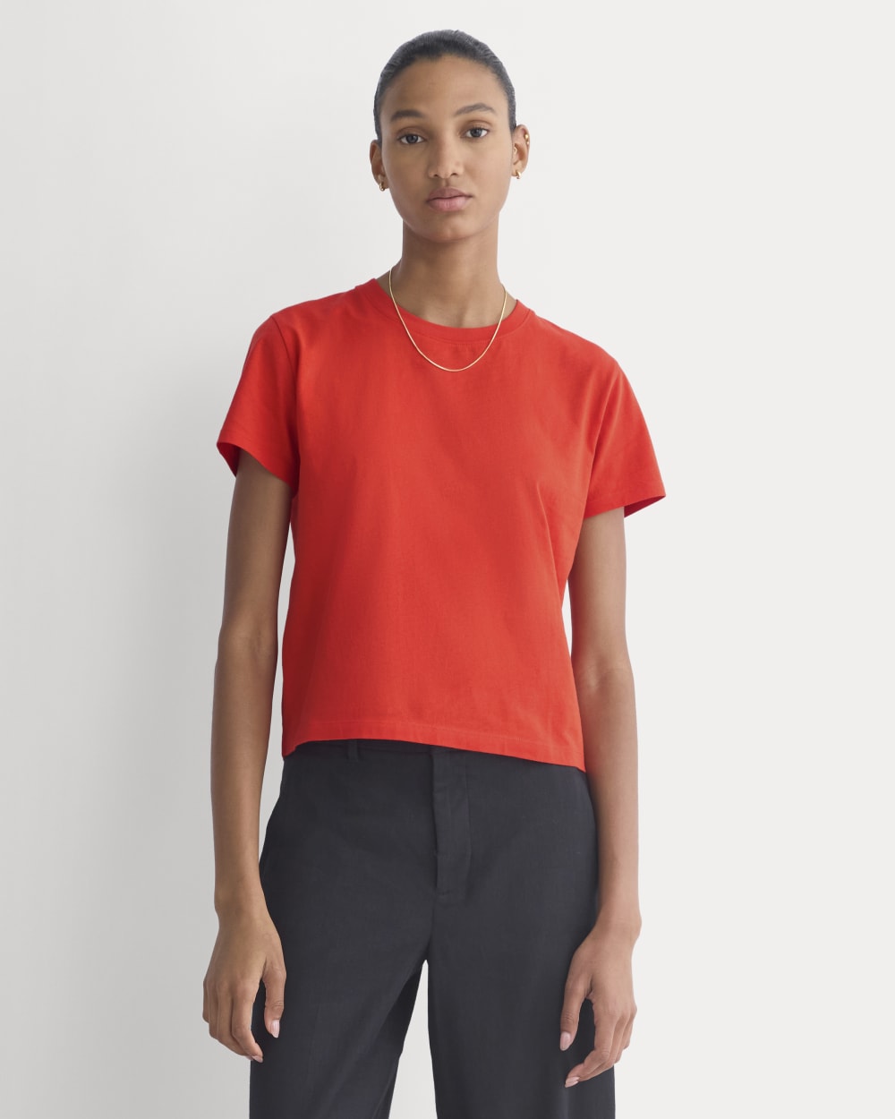 The Box-Cut Tee in Essential Cotton in Fiery Red — front view