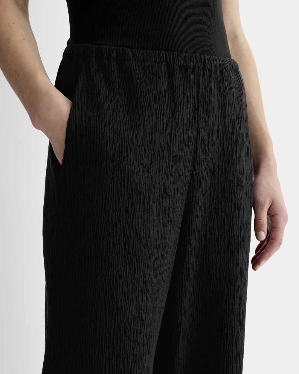 The Crinkle Pant in Black — detail view