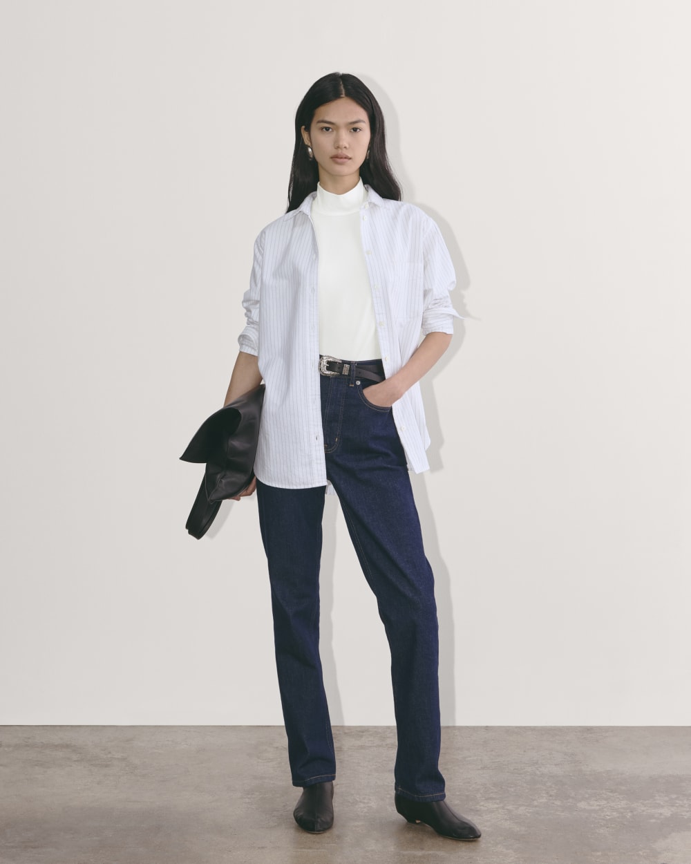 The Form Mock-Neck Tank in White — detail view