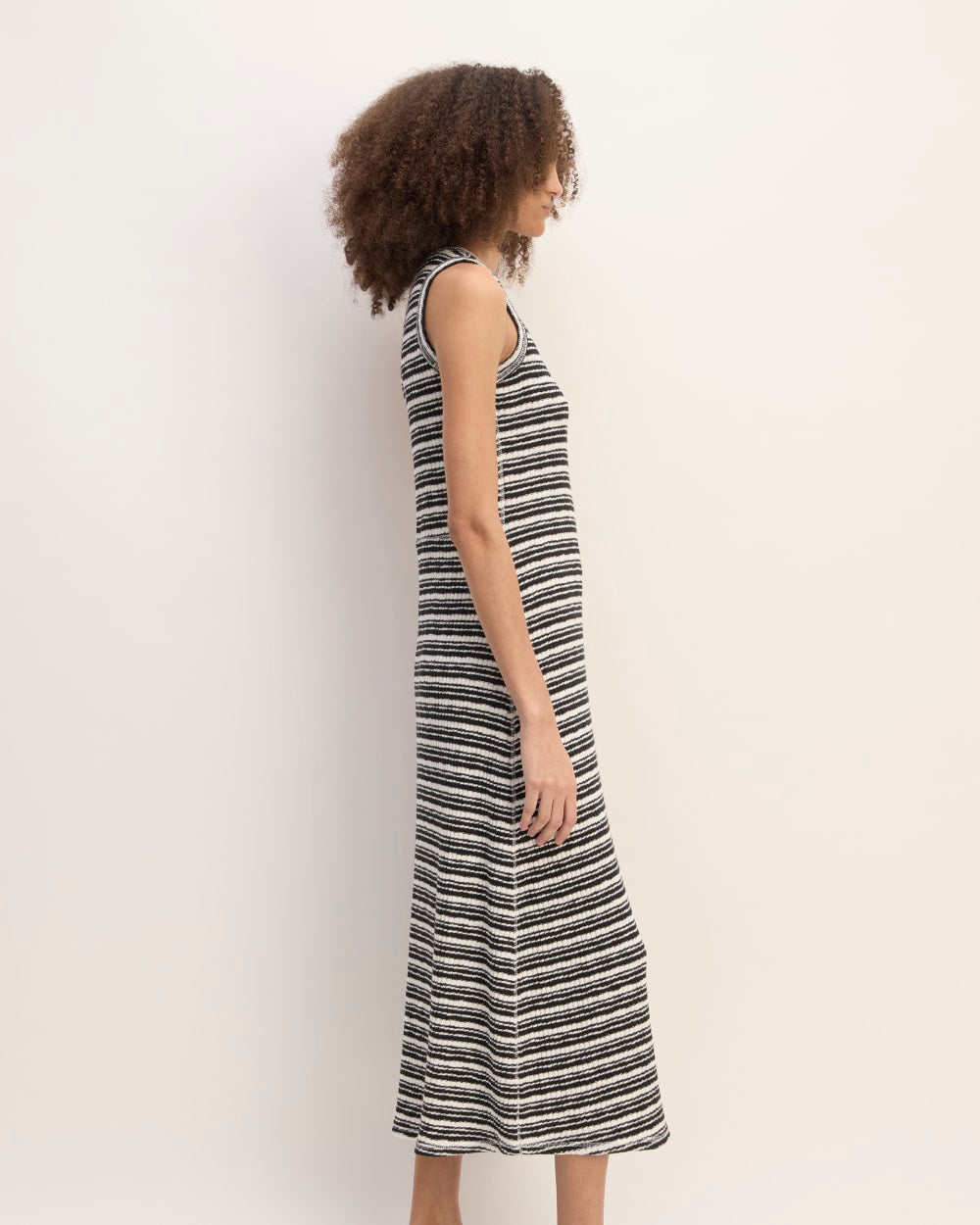 The Rib-Knit A-Line Tank Dress in Bone / Black — detail view
