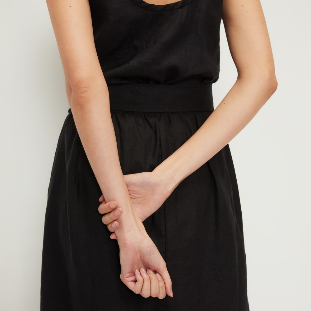 The Linen Wrap Skirt in Black — detail view