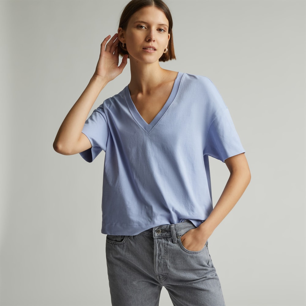 The Organic Cotton Slouchy V-Neck in Periwinkle — front view