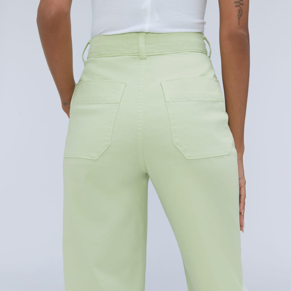 The Organic Wide-Leg Pant in Seafoam Green — detail view