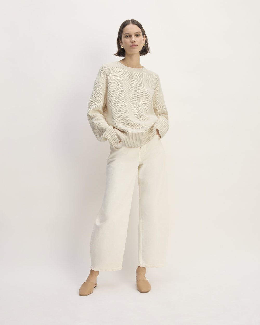 The Cotton Honeycomb Square Crew in Canvas — detail view