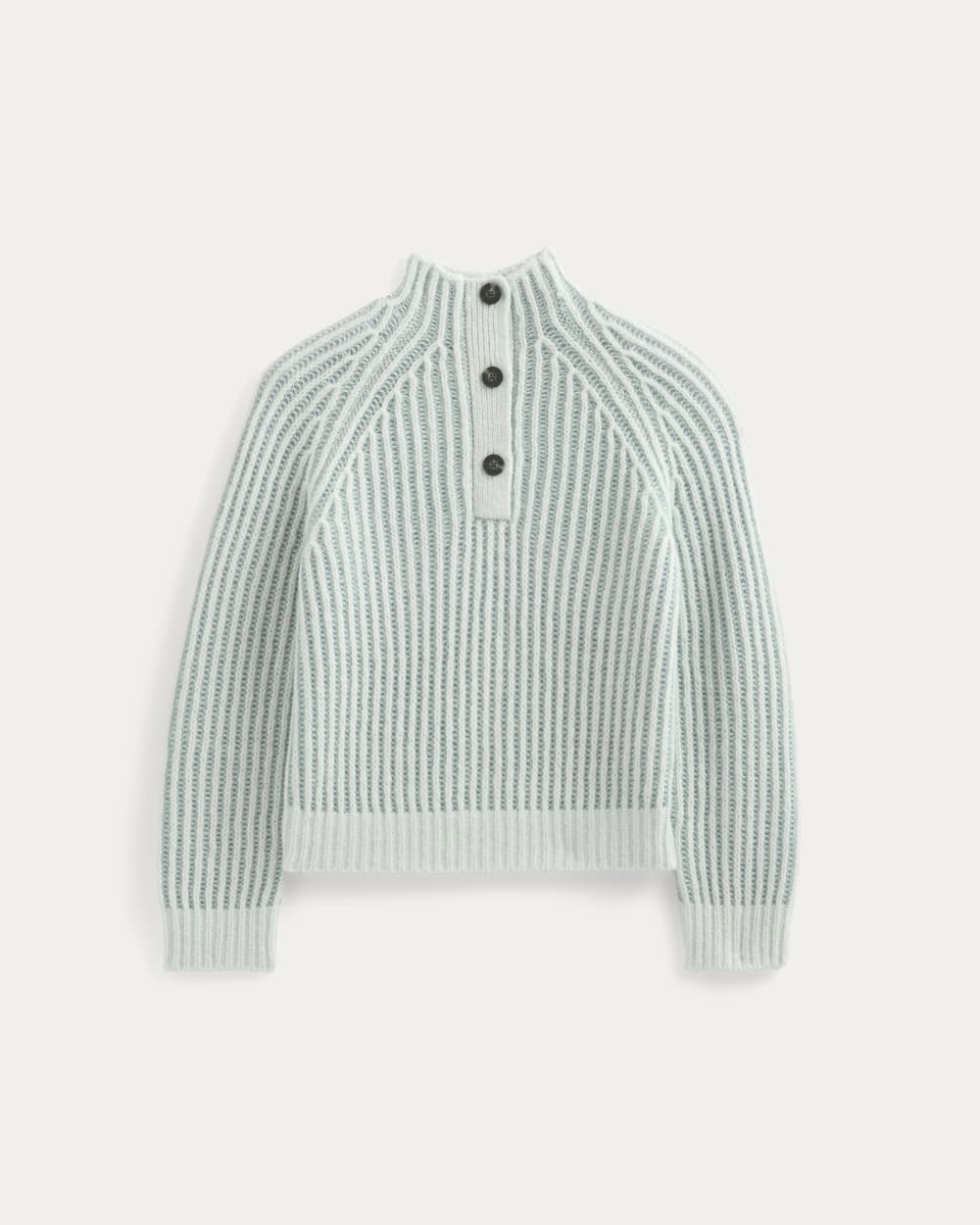 Funnel-Neck Ribbed Henley Sweater in Chalk Blue / Grey Mist Vertical Stripe — alternate view