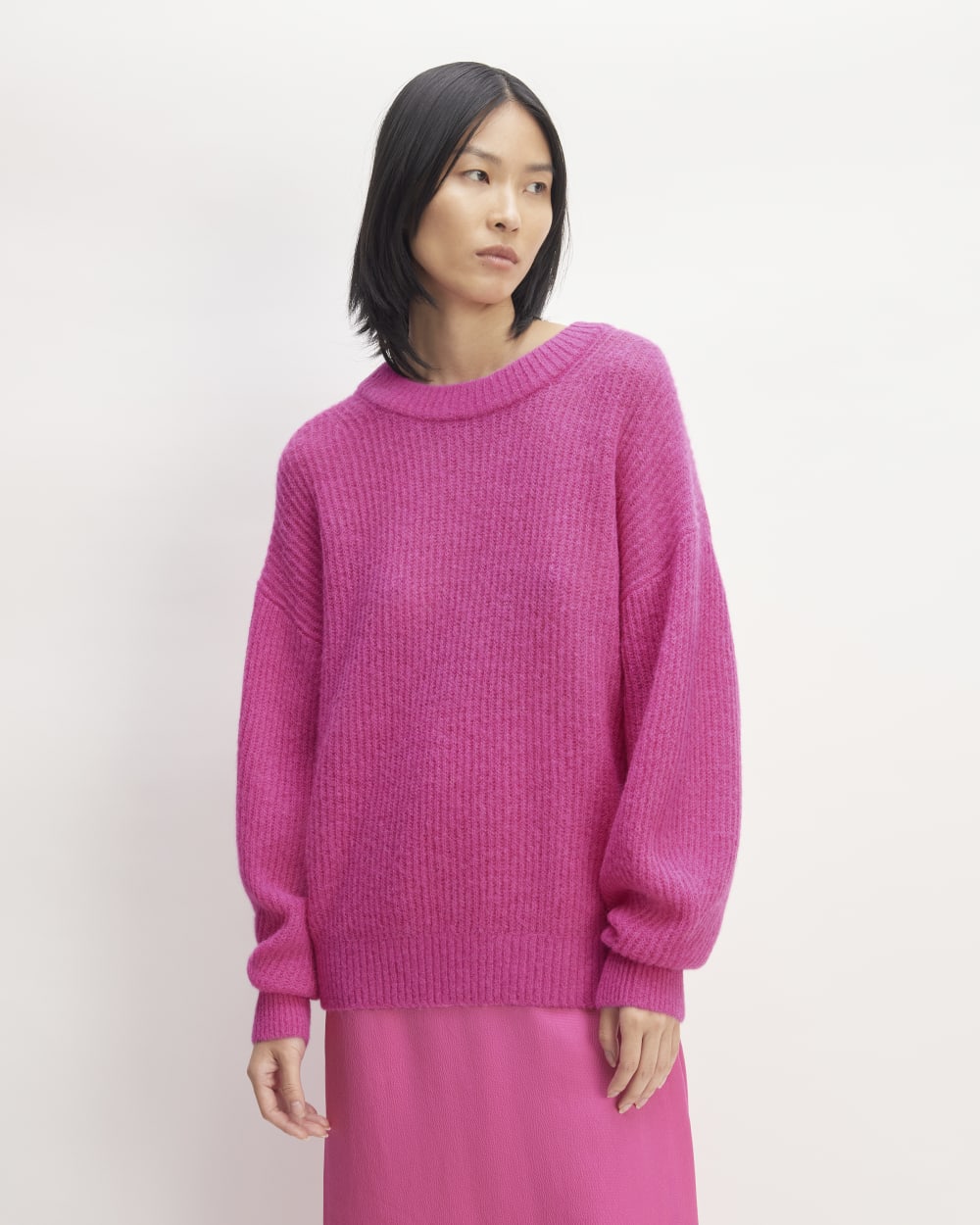 The Cocoon Crew in Alpaca in Fuchsia Pink — front view