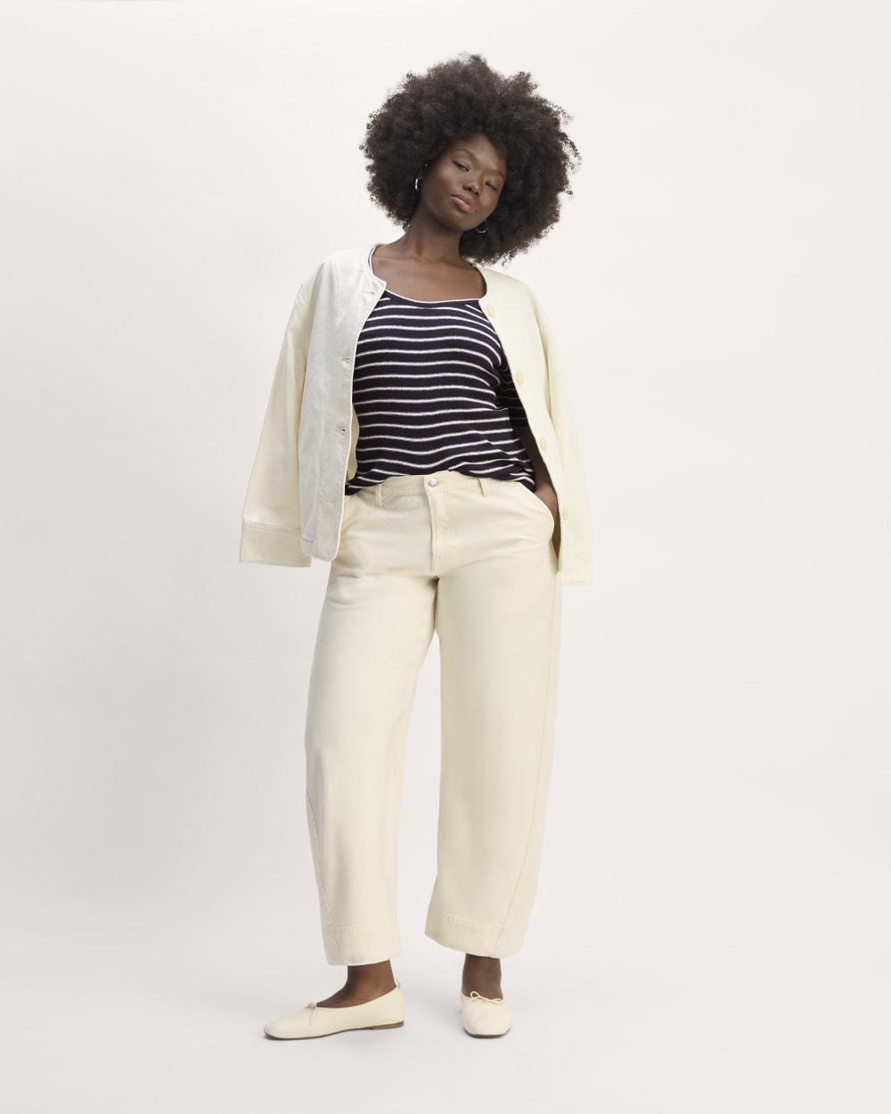 The Vintage Rib Scoop-Neck Top in Navy / Bone — detail view