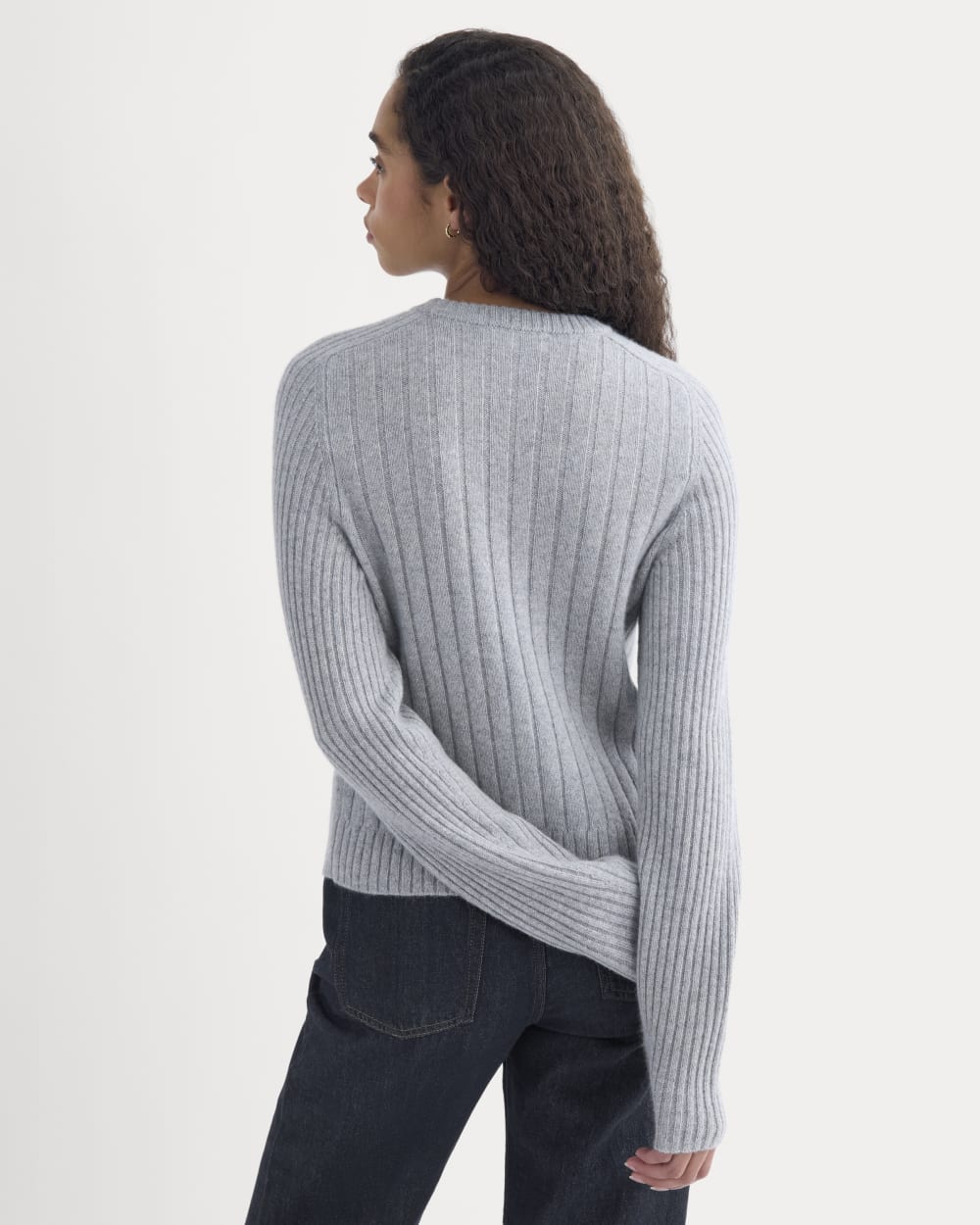 Mix Ribbed Crew in Cashmere in Light Heather Grey — detail view