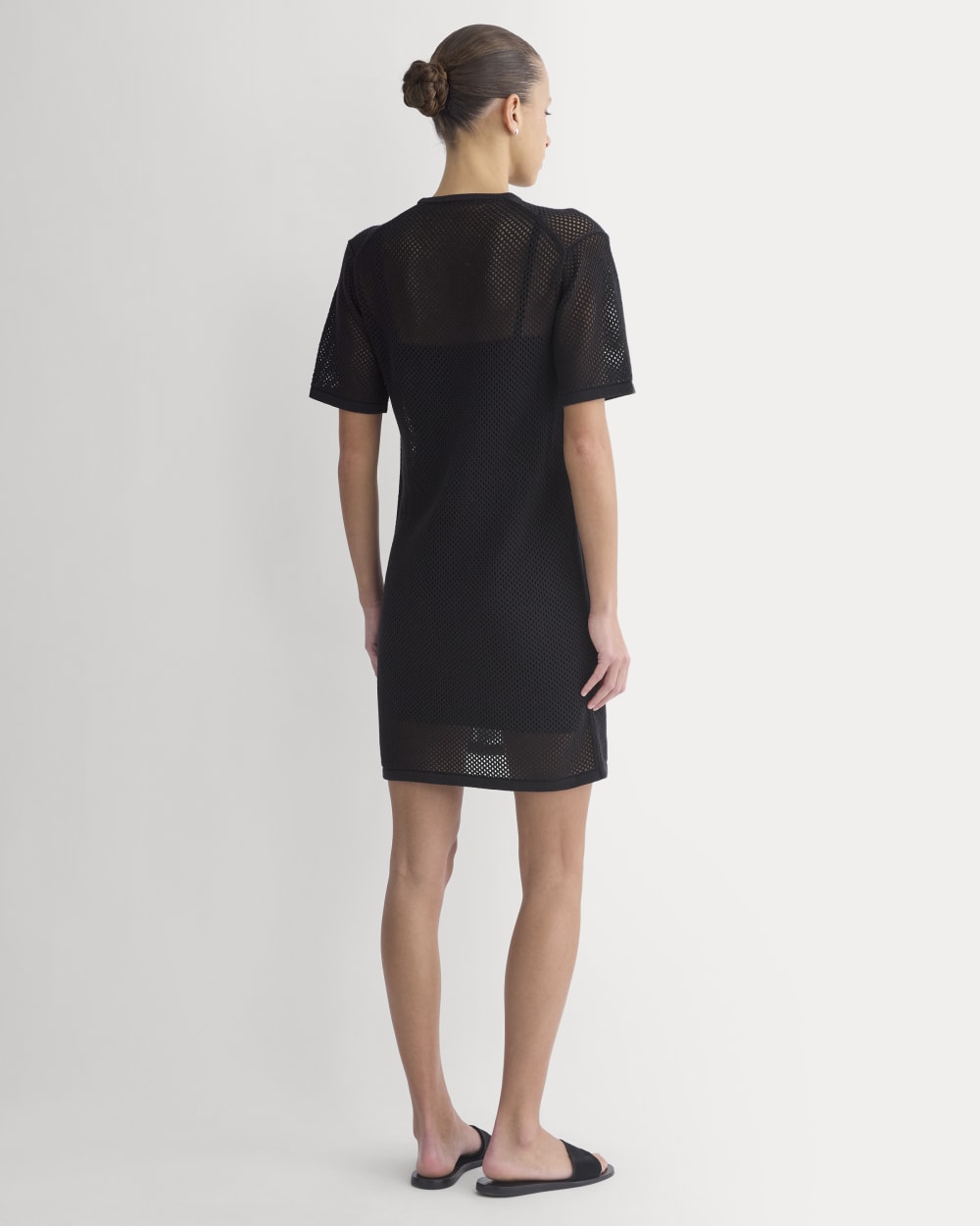 Mesh-Knit Short-Sleeve Dress in Black — detail view
